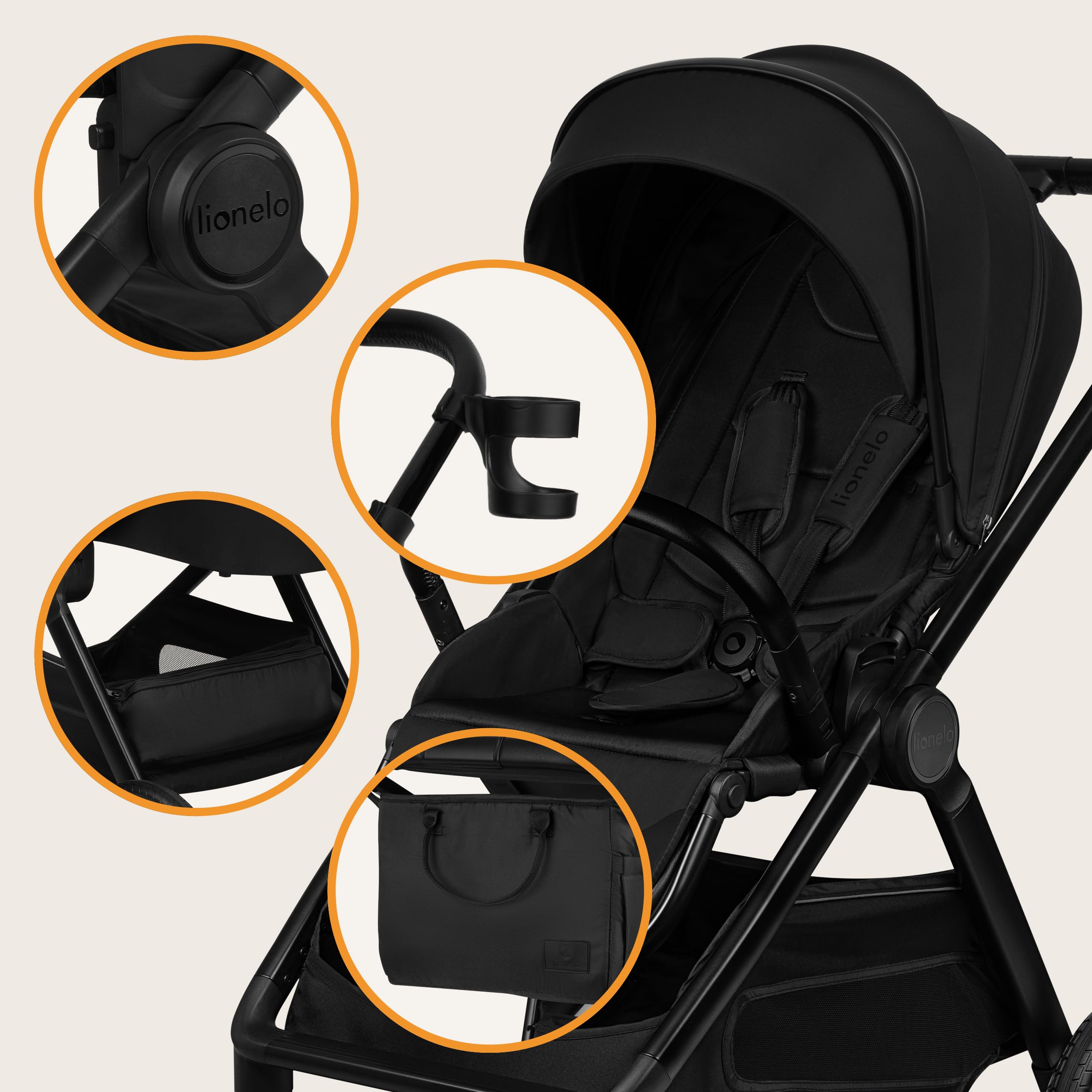 Lionelo Layla Kinderwagen 3 in 1 (0-4 Jahre, 0-22 Kg) Reisesysteme Set mit Babyschale I-Size 40-87 Cm, Babywanne und Sportsitz, Liegeposition, Federung, PU-Räder, UPF50+ Verdeck