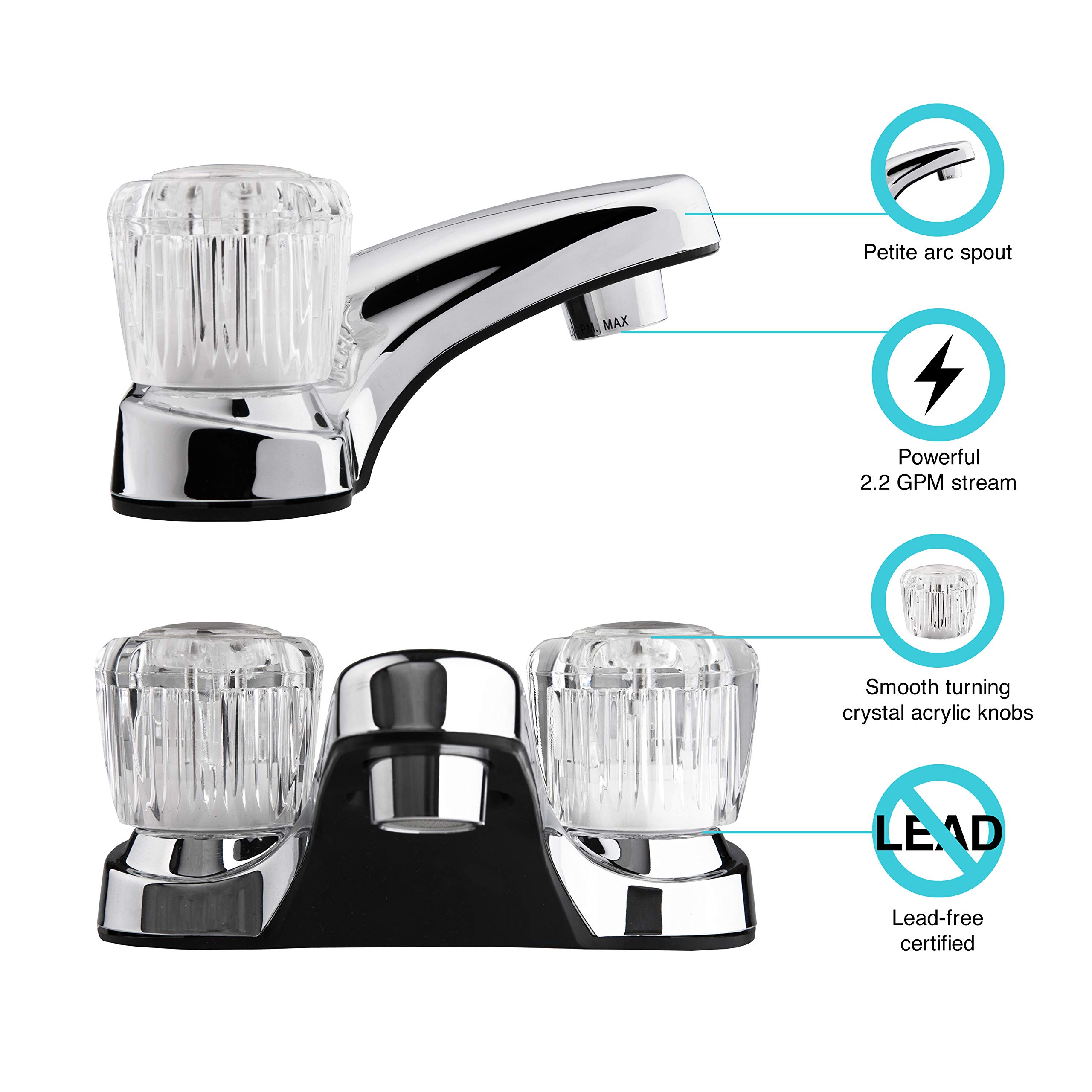 Dura Faucet Wohnmobil-Waschbeckenarmatur – 2 Griffe Mit Acryl-Knöpfen, Verchromt, Für 10,2 Cm Lochabstand