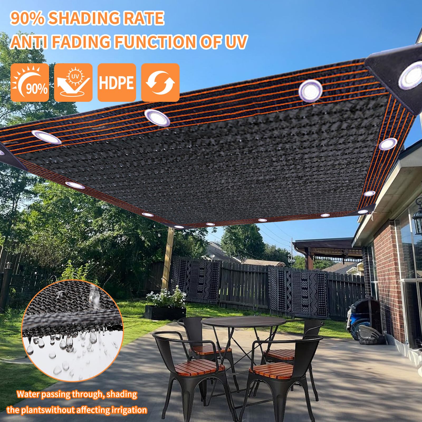 Tenda Parasole Rettangolare,Rete Ombreggiante da Giardino 3 x 6 m,Rete di Protezione Solare,Rete di Ombreggiatura con Occhielli,per Serra,Terrazzo,Piante,Pollaio