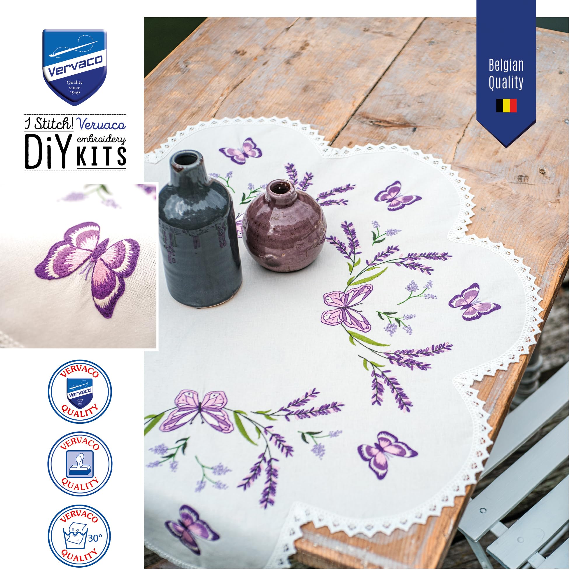 VERVACO Kit Bordado Mantel Set Completo Bordado Tela Impresa LAVANDA Decoracion Para Manualidades Principiantes Completo DIY Adultos Set Creativo Regalo ca. 75 x 75 cm Embroidery