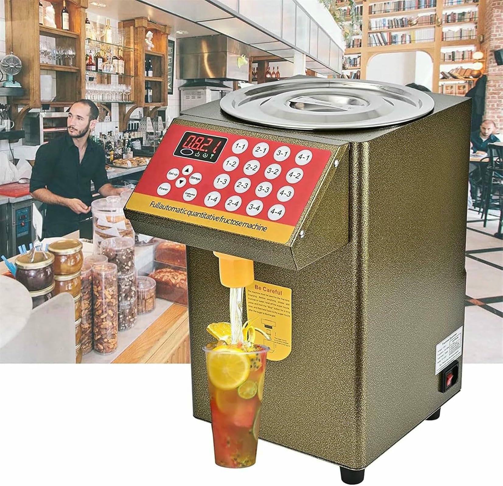 Distributore di Fruttosio Automatico, Distributore di Sciroppo 8L, Attrezzatura da tè, Macchina Quantitativa del Fruttosio, per Negozio di Bevande ~/