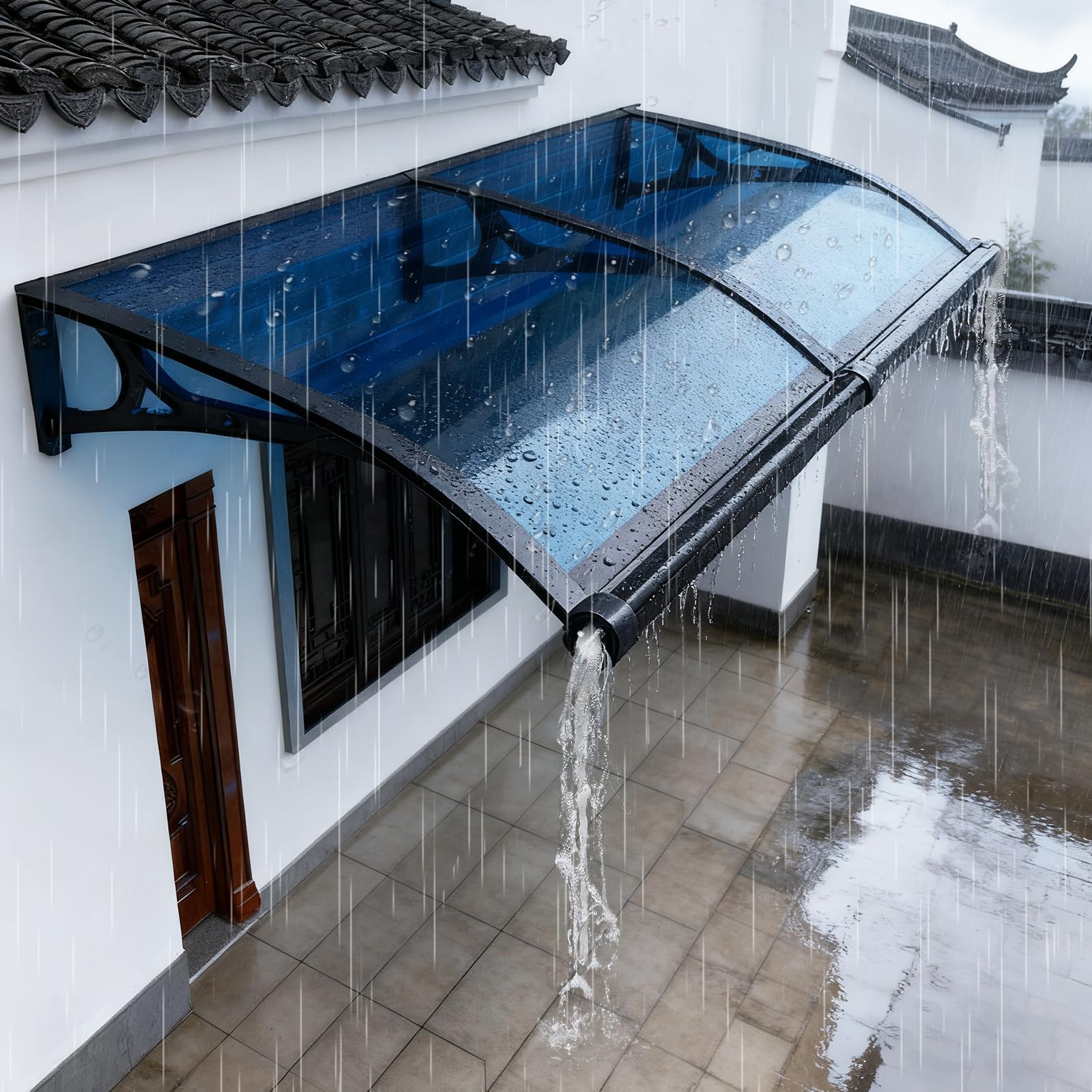 GJMSSMY Exterior Door Canopy, UV Protection Awning, Aluminum & Polycarbonate Cover with Extended Drainage, Rain & Snow Shield for Entrance, Window, Porch (100×210cm)