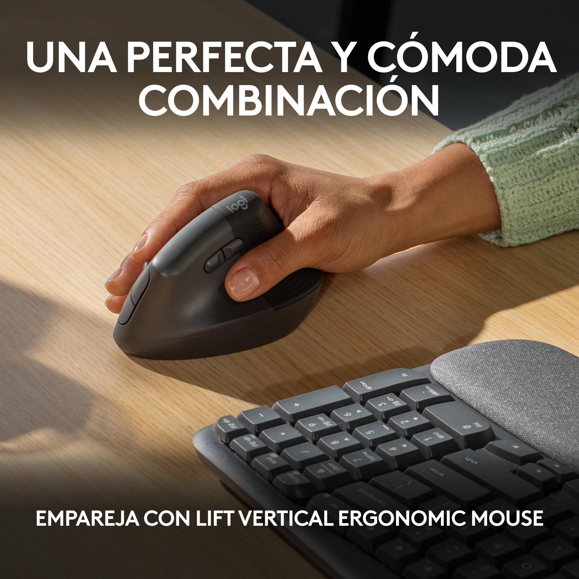 Logitech Wave Keys, teclado ergonómico inalámbrico con reposamuñecas acolchado, escritura cómoda, natural, Easy-Switch, Bluetooth, Logi Bolt, multisistema operativo, Windows/Mac,QWERTY Español-Grafito