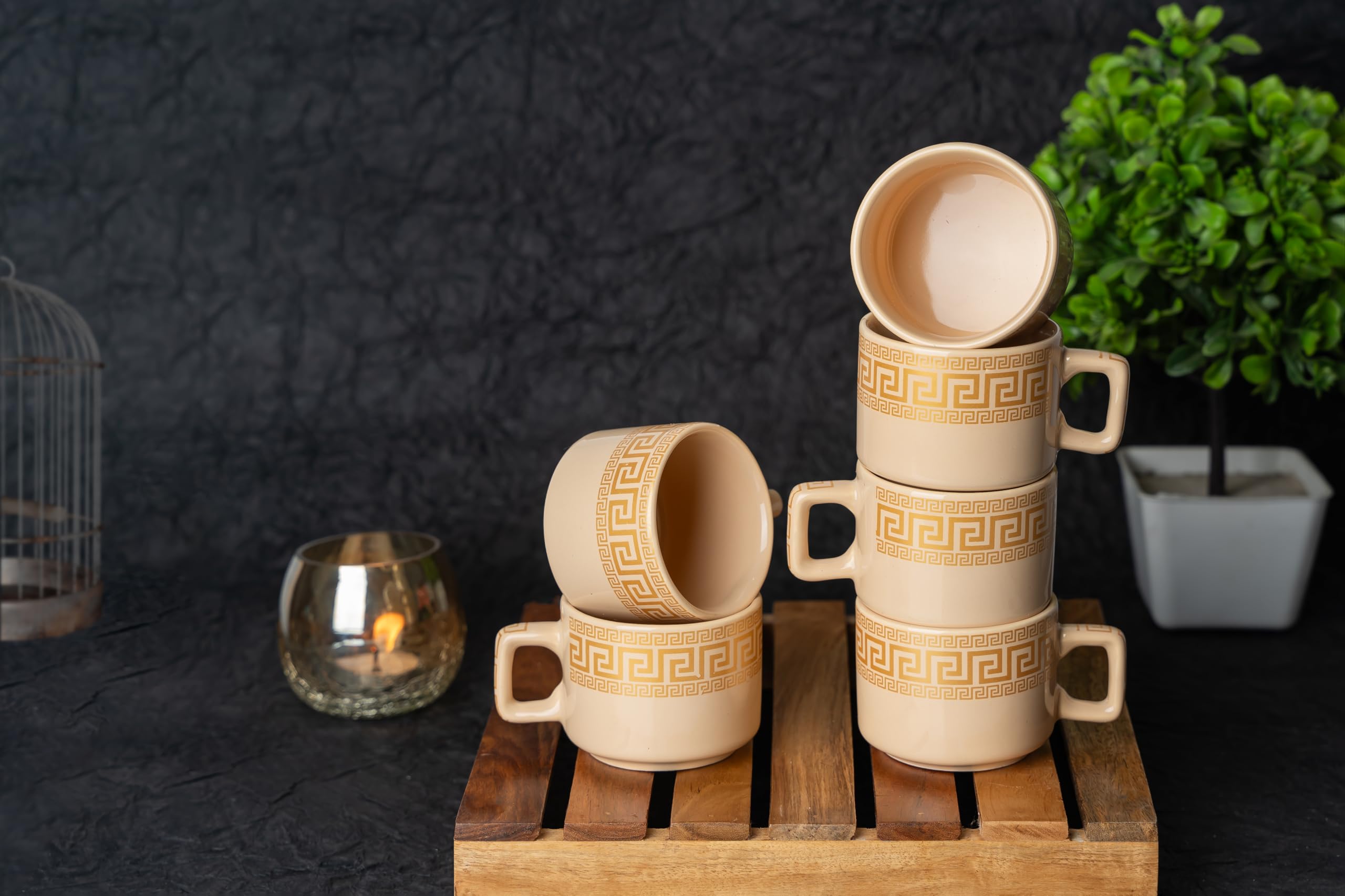 CHEENI MAATI Set of 6 Small Tea Coffee Chai Serving Cups Ceramic Mug Printed Serving Tea/Coffee Cups Set Clay Cup 150 ml Round Shape 150ML Pack of 6 (Multicolor, White, Cup Set) (Grey) (B0CXDW85J7) Amazon Price History, Amazon Price Tracker