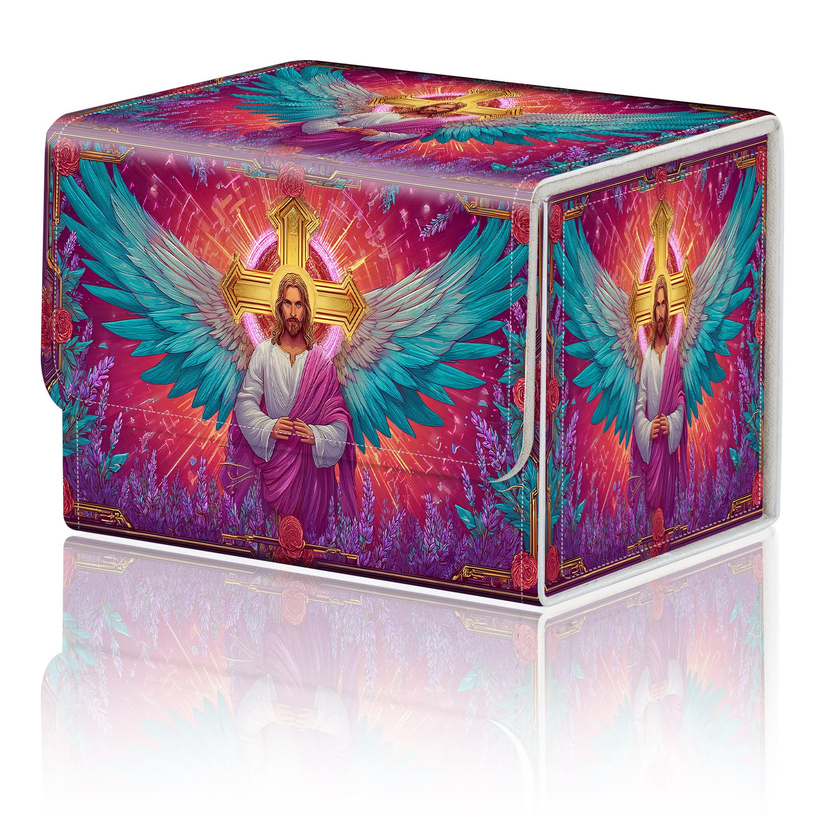 Card Game Storage Box for TCG Deck Box MTG Card Box Organizer Trading Card Case Commander Deck Box TCG Card Storage Box Magnetic Closure Creative Pattern Up to 200 Cards,The Cross Of Jesus Angel Wings โ image 1