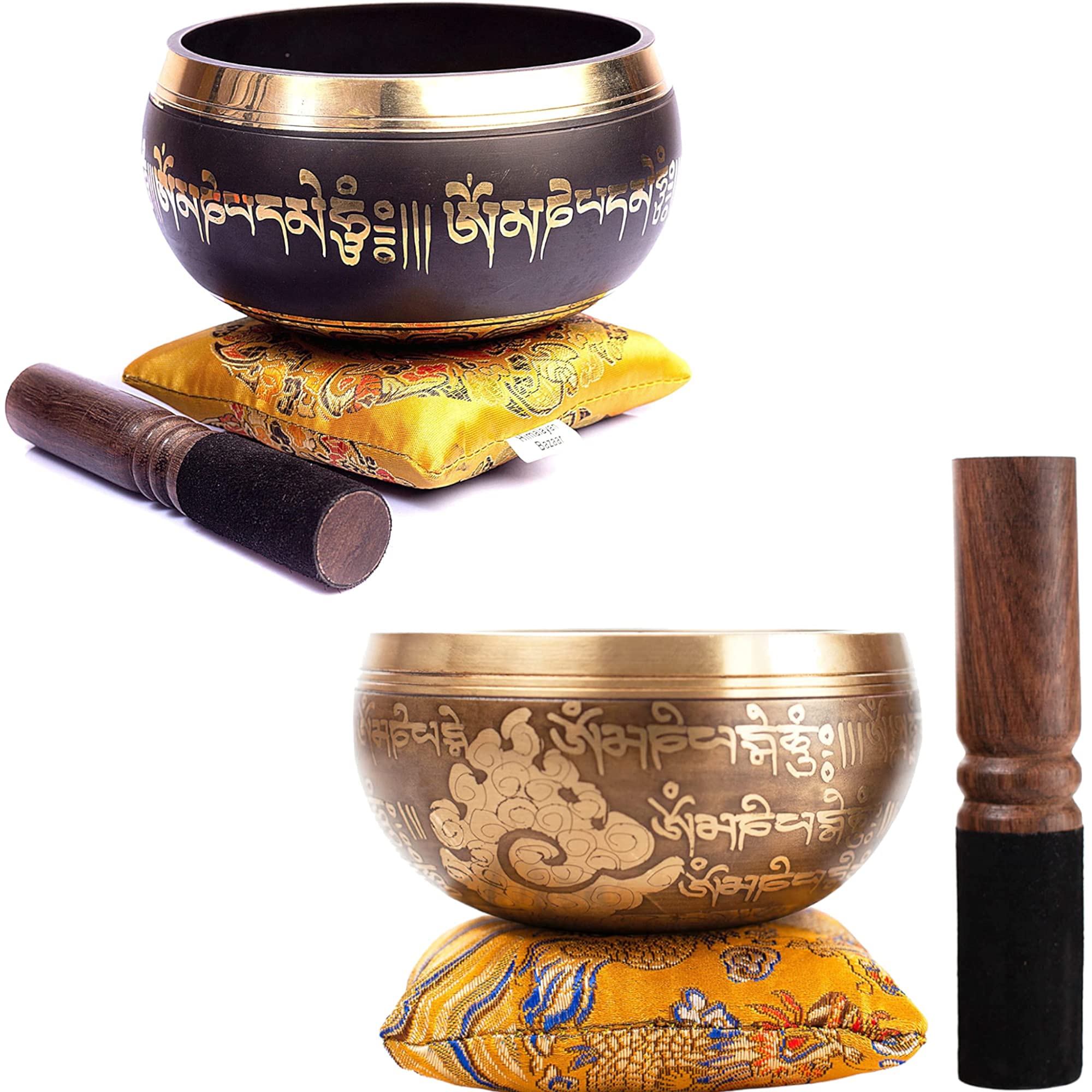 Tibetan Singing Bowl Set of 2 – Handcrafted Bronze Sound Healing Bowls with Thangka Art – Pure Tone Meditation Set by Himalayan Bazaar