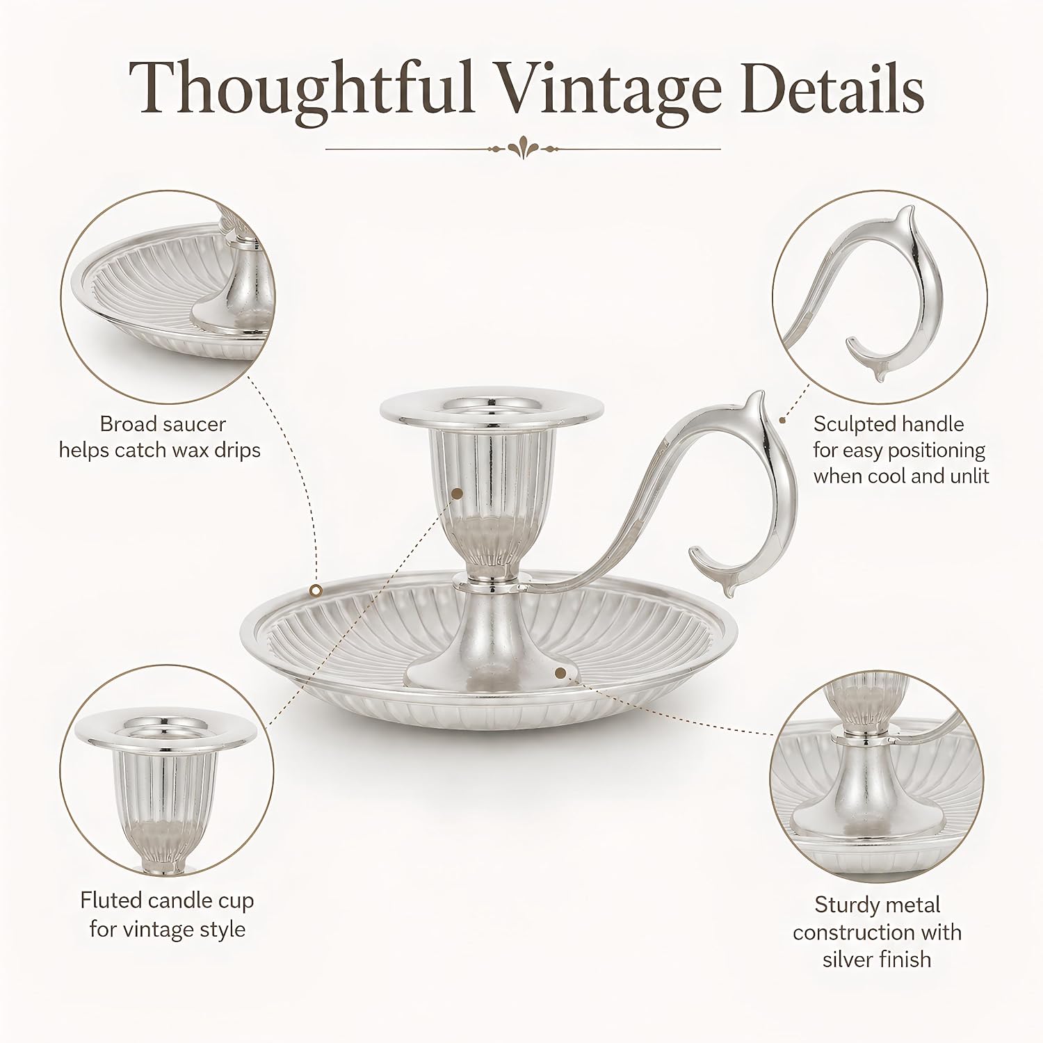 Healifty Vintage Taper Candle Holder with Handle, Retro Candlestick Holder