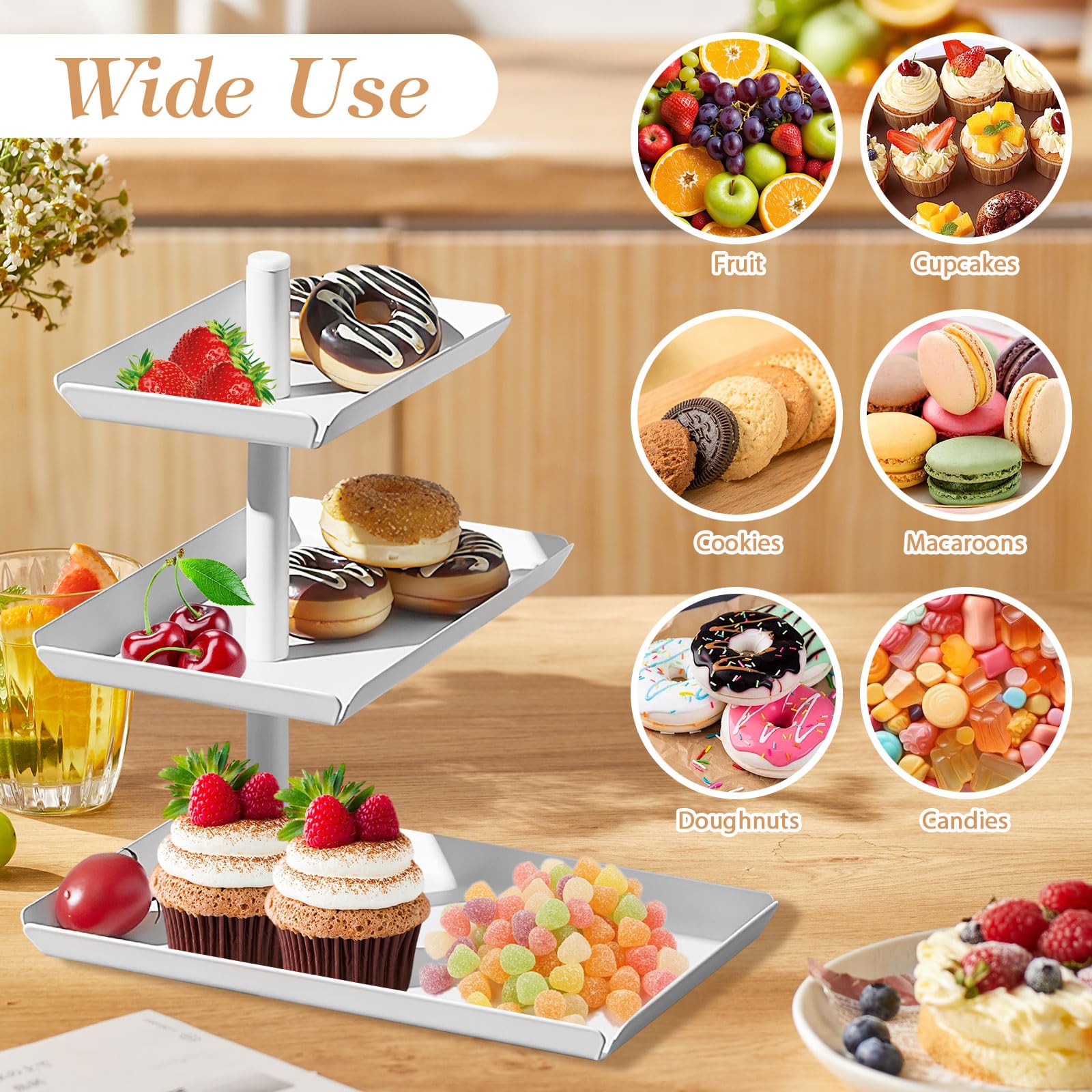 Set 6 Alzate Per Cupcake A 3 Livelli - Espositore Rotondo In Plastica Bianca Per Dessert, Festa E Tè - 3