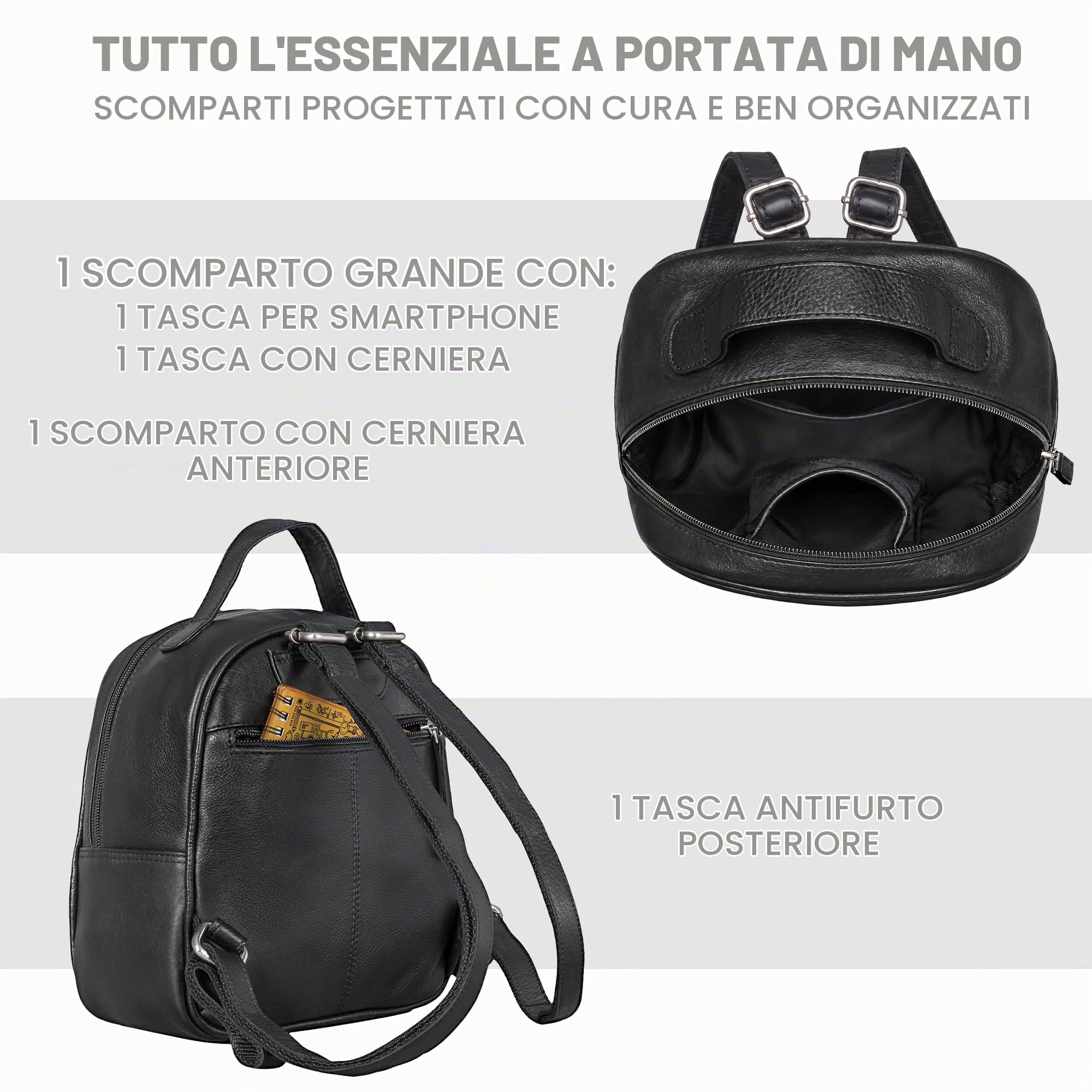 ROYALZ 'Olympia' Piccolo Zaino da Giorno Donna Vera Pelle - Elegante XS Daypack Vintage Zainetto Backpack Casual Pratico Zaini da Viaggio in Cuoio Autentico