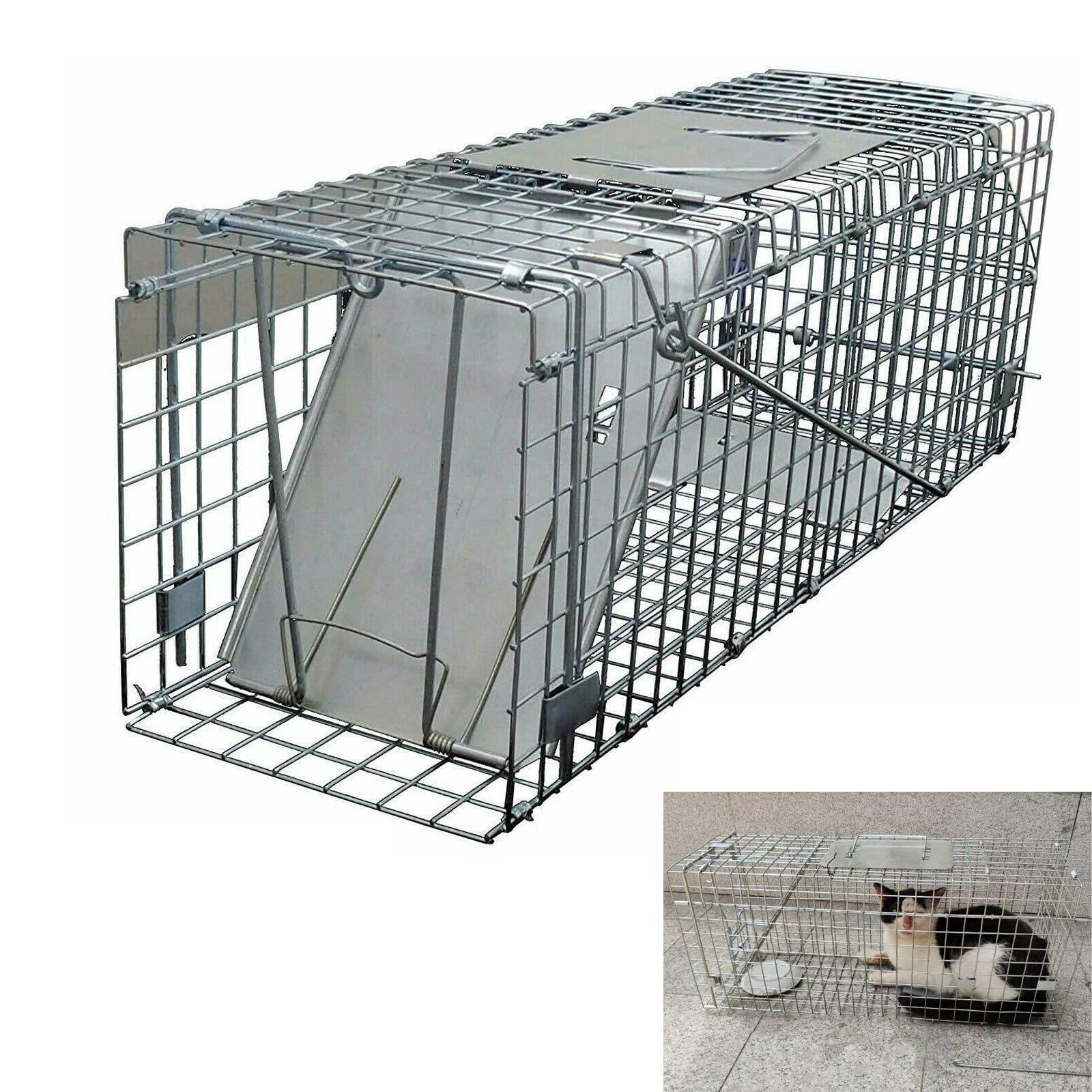 24" Cat Trap for Stray Cat Humane Rescue, Foldable Animal Cage Trap Catch and Release, Multipurpose Steel Cage with Guard Handle for for Squirrel, Raccoon, Mole, Gopher, Opossum, Skunk & Chipmunk