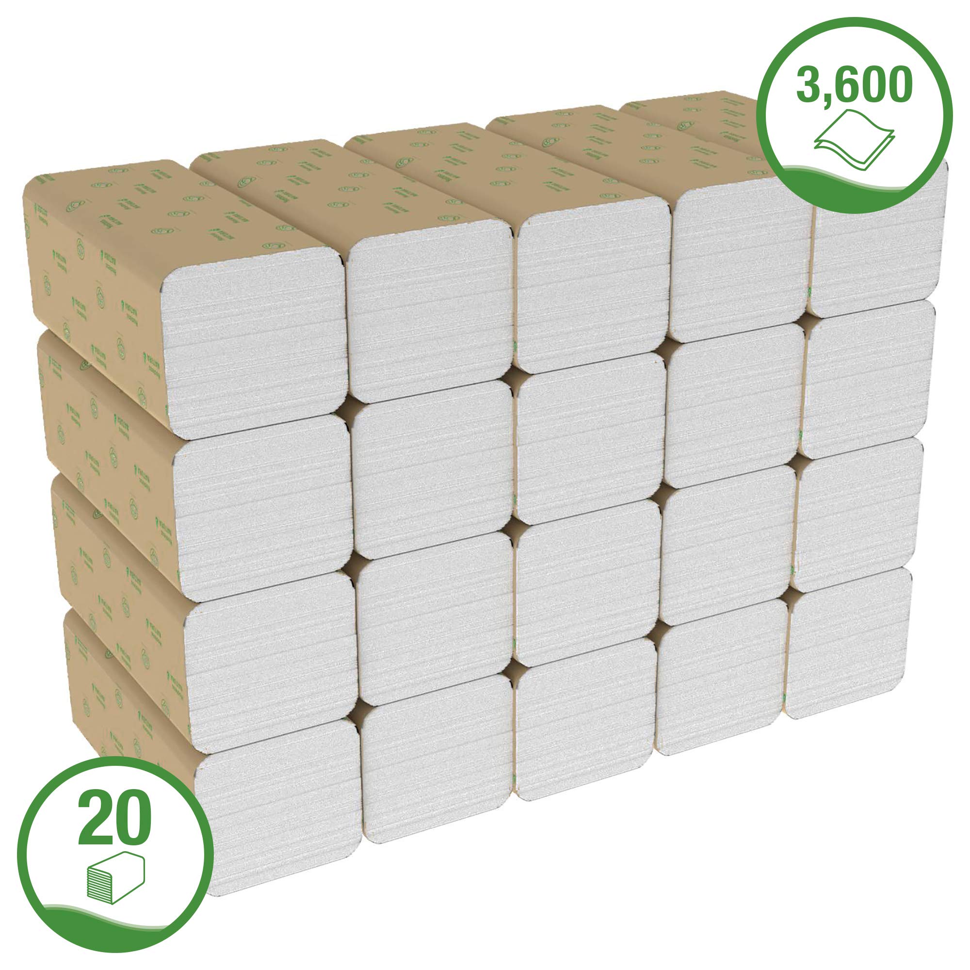 Hostess Natura Toallas Secamanos 6811, Interplegadas, 2 Capas, Absorbentes y Resistentes, 20 Paquetes x 180 Toallas de Papel Blancas (3.600 total)