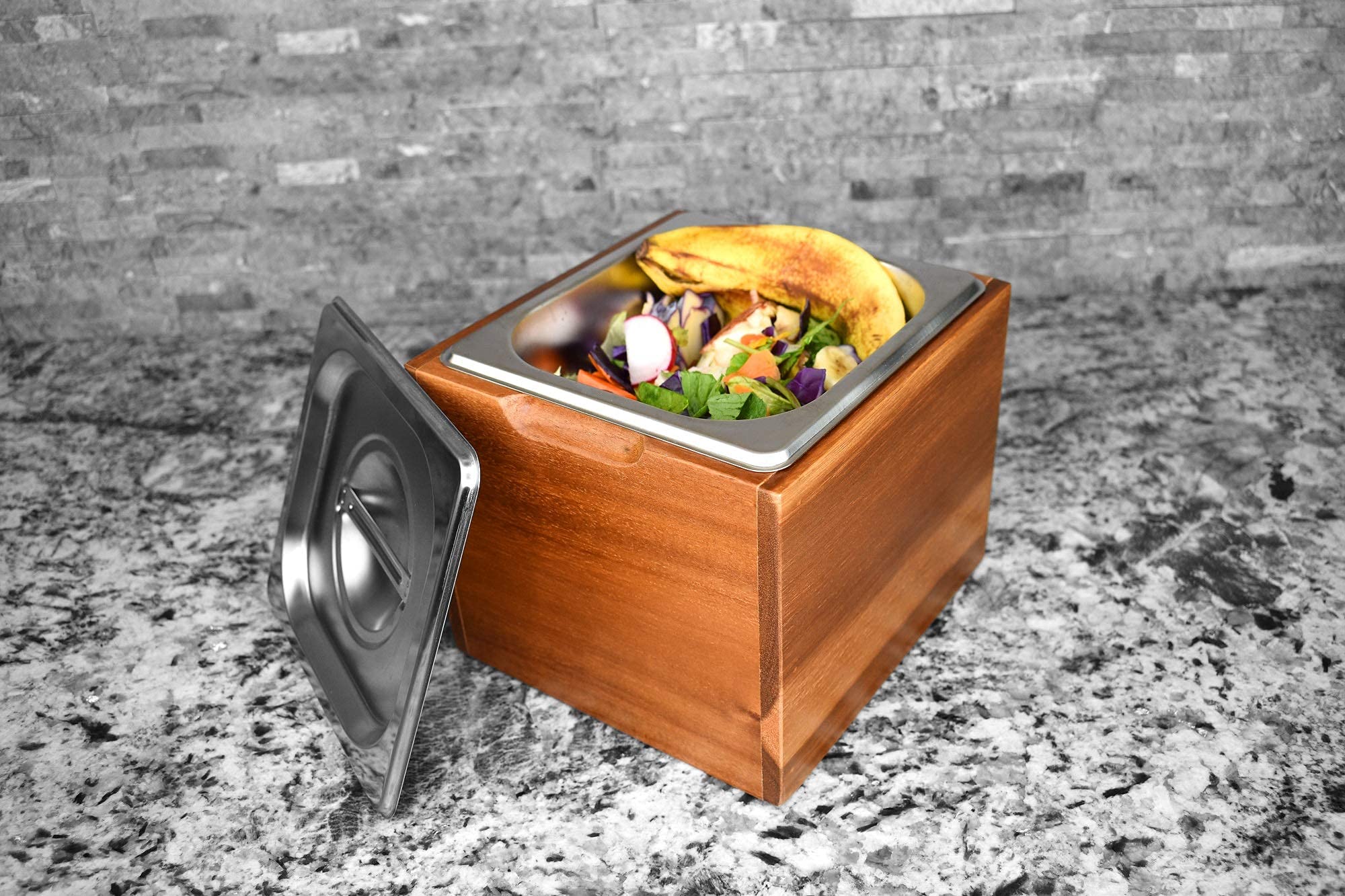BelleMark Kitchen Compost Bin Smell Proof, Rust Proof Stainless Steel Insert, Countertop