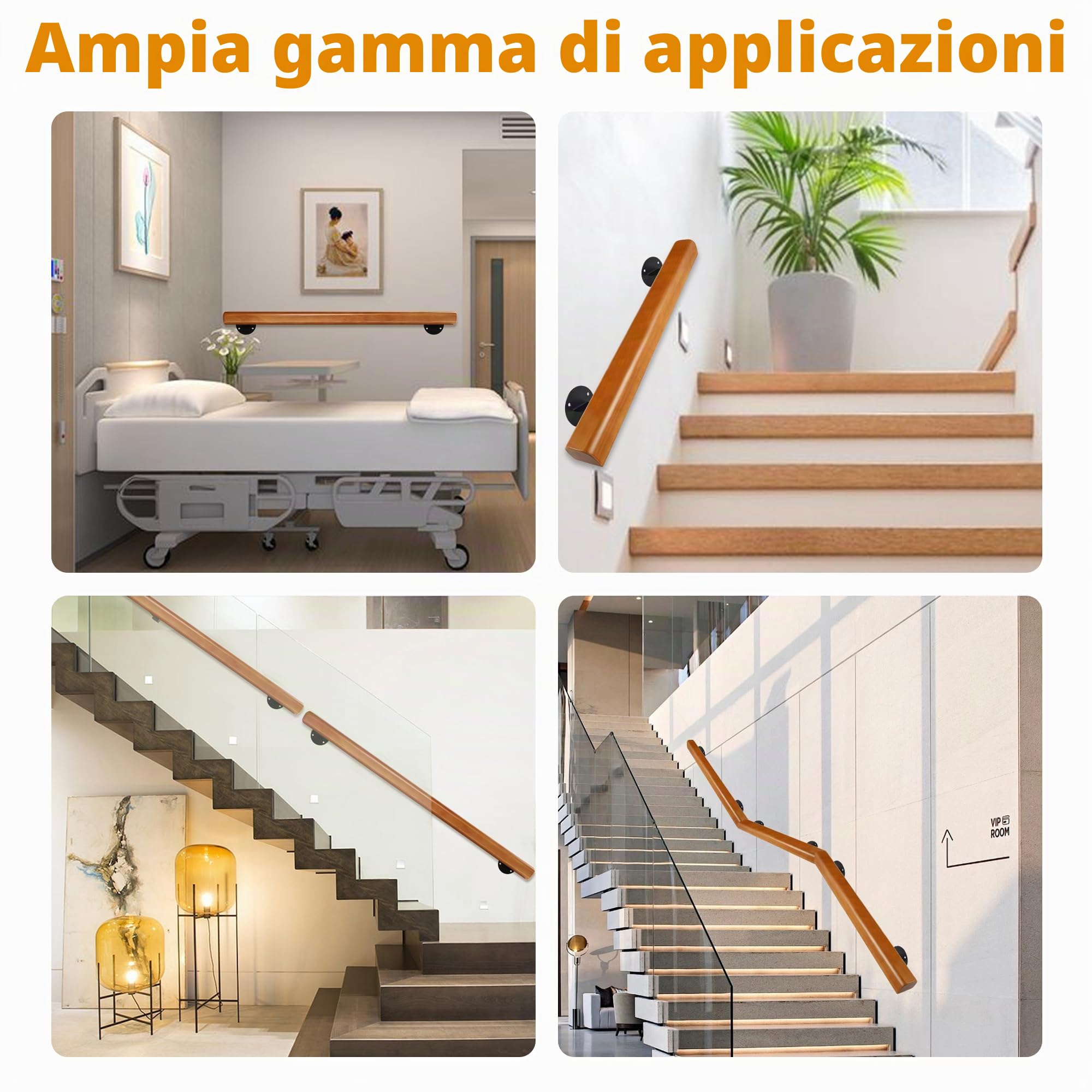 60cm Corrimano Legno per Scale Interne, Ringhiera A Muro Per Anziani, Passamano Moderno Capacità di Carico 180KG, Maniglie Antiscivolo Supporto di Sicurezza per Casa, Corridoio, Soppalchi, Terrazze