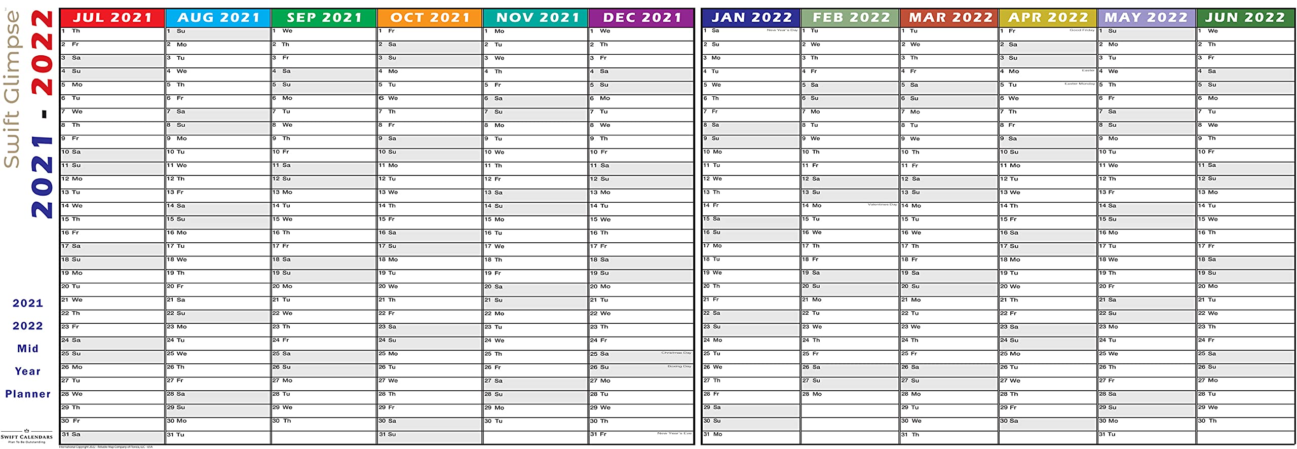 122cm x 42cm 20212022 Academic / Mid Year Wall Planner by SwiftGlimpse
