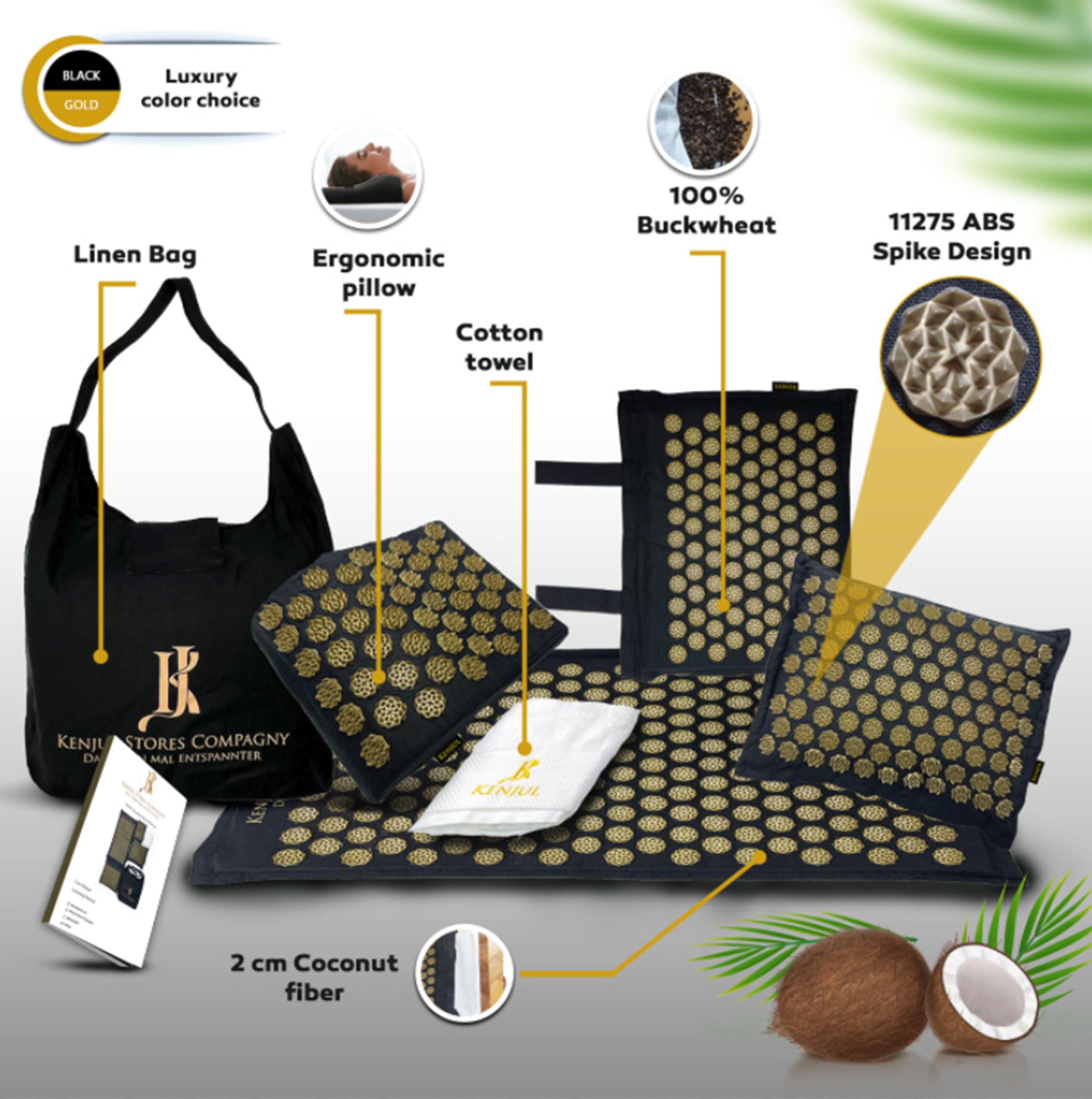 Esterilla de acupresión XXL (6 piezas) con cojín ergonómico y función de calor, masaje de cuerpo completo para aliviar la tensión, dolor de espalda y cuello, incluye bolsa e instrucciones