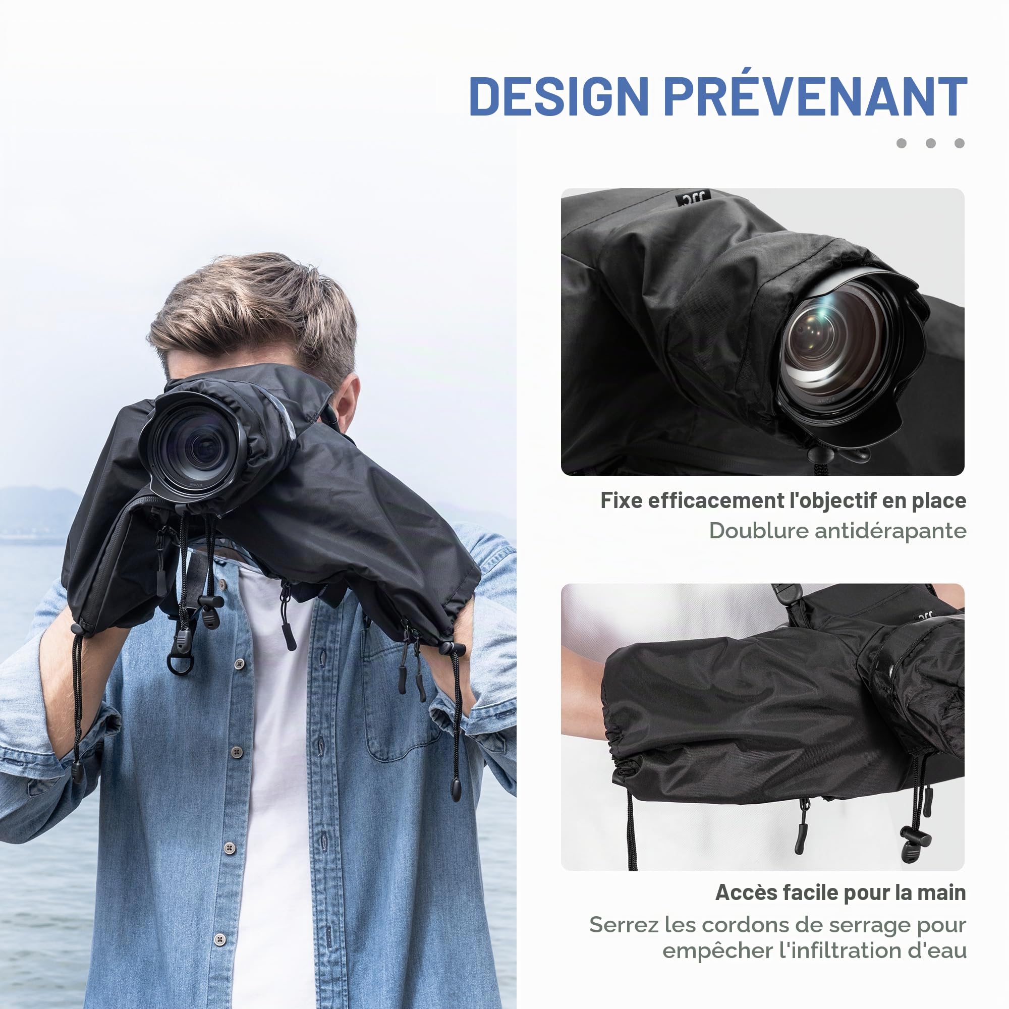 JJC Housse de Pluie en Nylon pour Appareil Photo et objectifs Canon Sony Nikon ≤ 230 mm de Longueur – Sangle et trépied montable, fenêtre de visualisation à Fermeture éclair, Manchons d'objectif Anti
