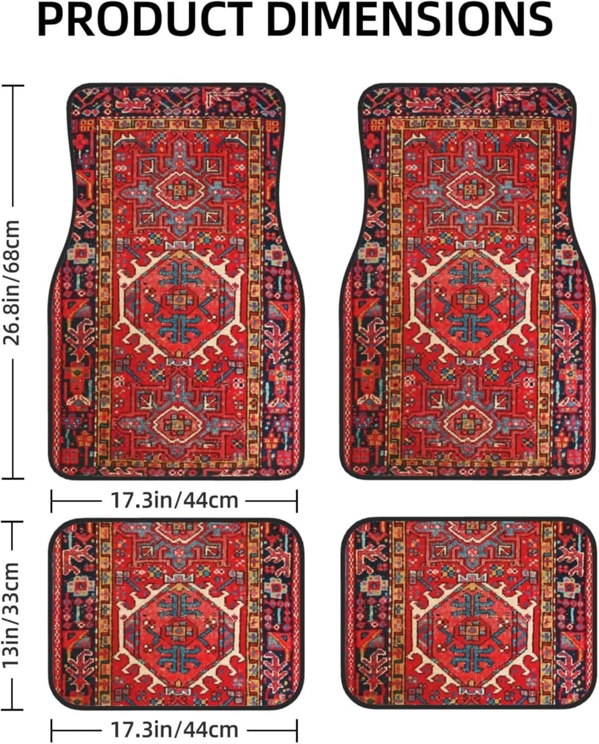 Car Floor Mats Non-Slip Set of 4,Turkish Persian Car Carpet,Bohemian Style Front Rear Carpets Mat,Decorative Car Foot Floor Carpets Rugs Auto Car Accessories Universal Fit for Car SUV Truck Van (M)