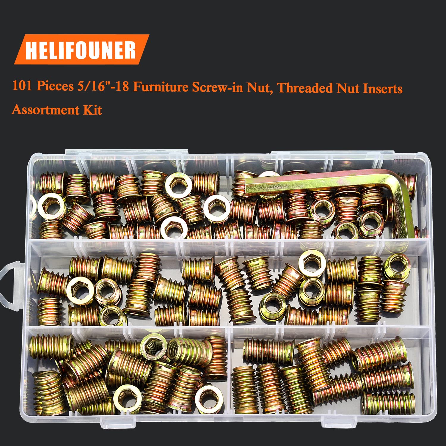 Kindroufly 101 Pcs Threaded Inserts Kit – 5/16-18 Size For Wood Furniture Repair & DIY