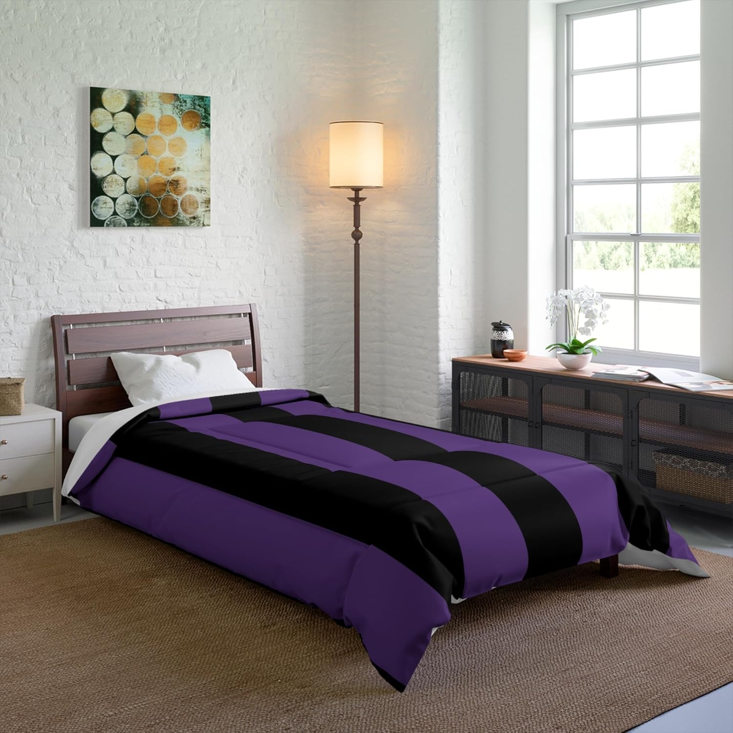 Purple and Black Striped Comforter | Bold Stripe Bedding
