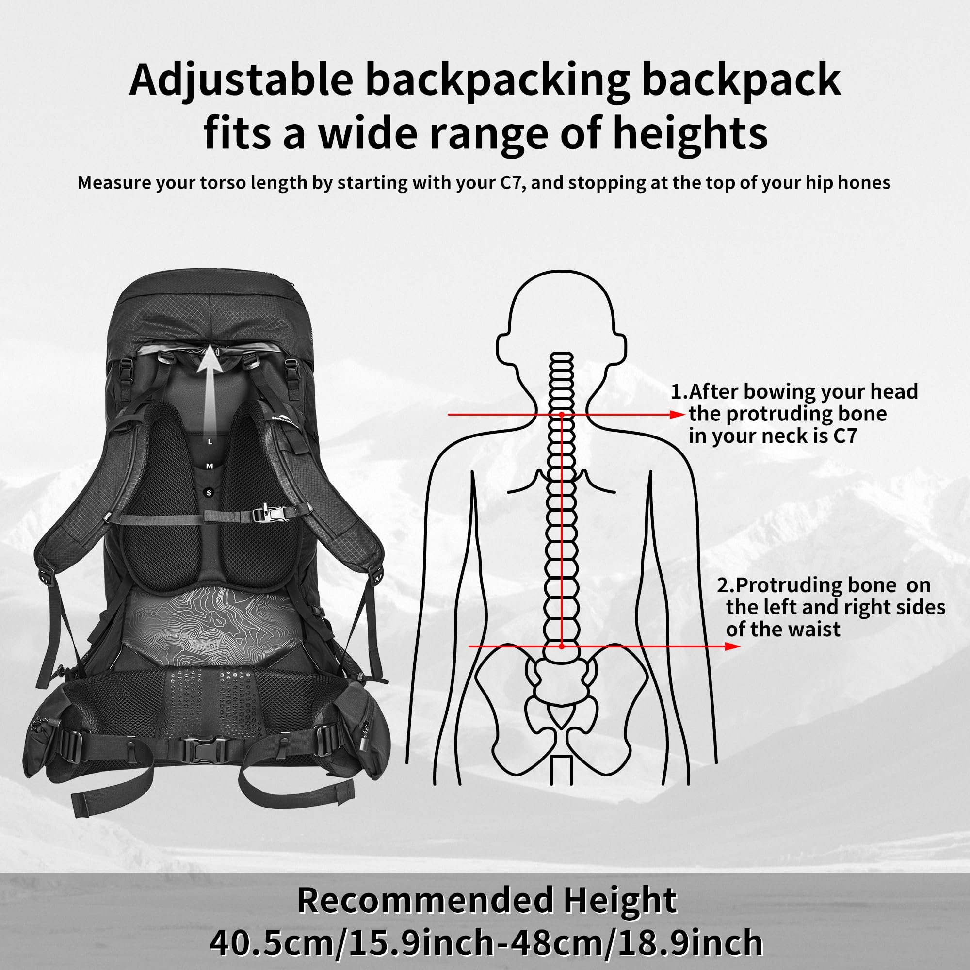 Naturehike Plecak turystyczny 25 l/35 l/70 l, dla mężczyzn i kobiet, wodoszczelny, trekkingowy, na kemping, podróż, plecak, Czarny/70l/M, M, do zastosowania na zewnątrz