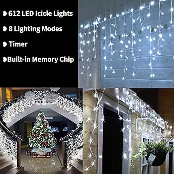 Toodour Christmas Icicle Lights Outdoor, 612 LED 50ft 8