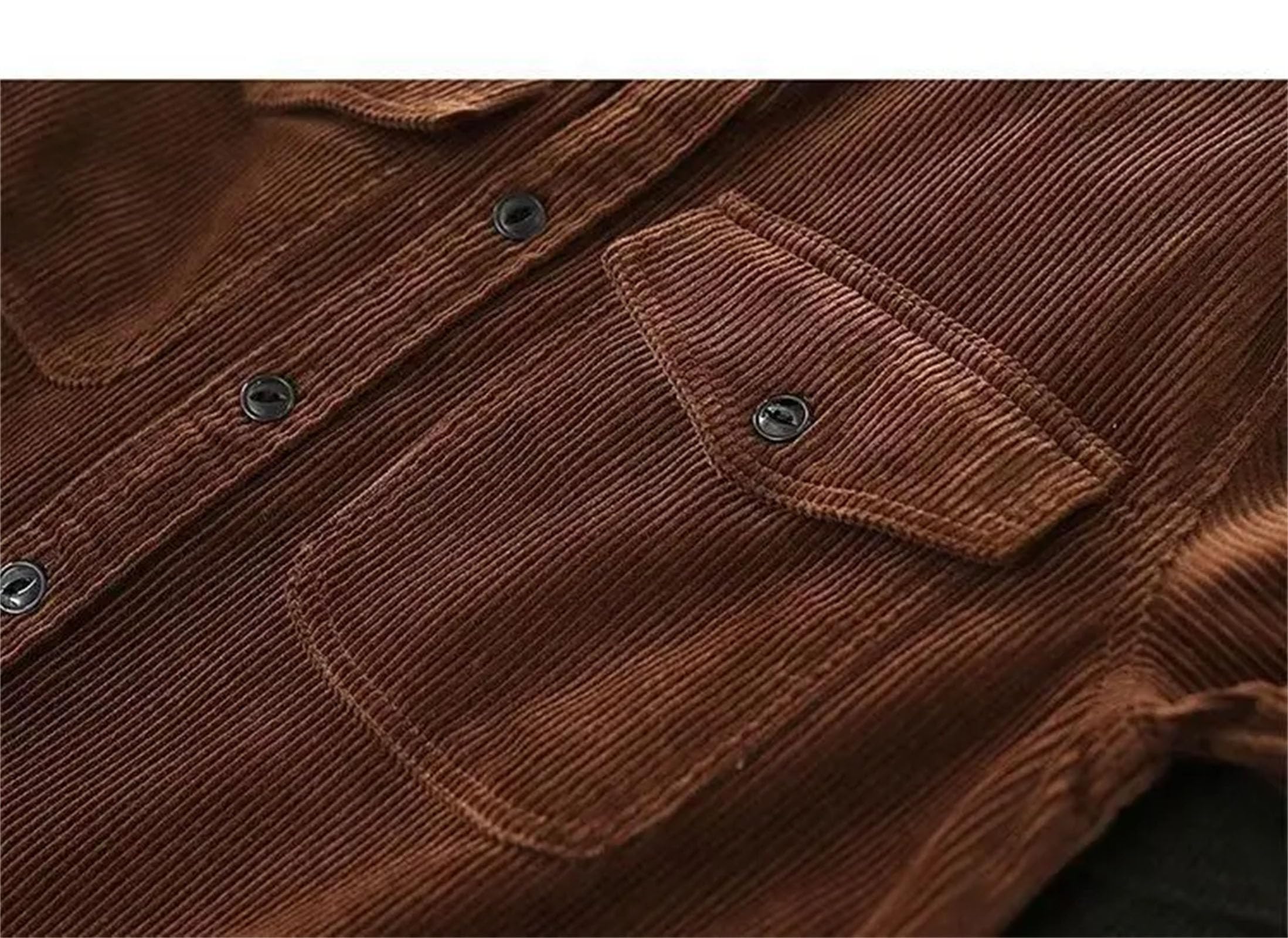 Herren-Arbeitshemd aus Kordsamt, einfarbig, Baumwolle, langärmelig, Sweatshirt, Tasche, Freizeithemden