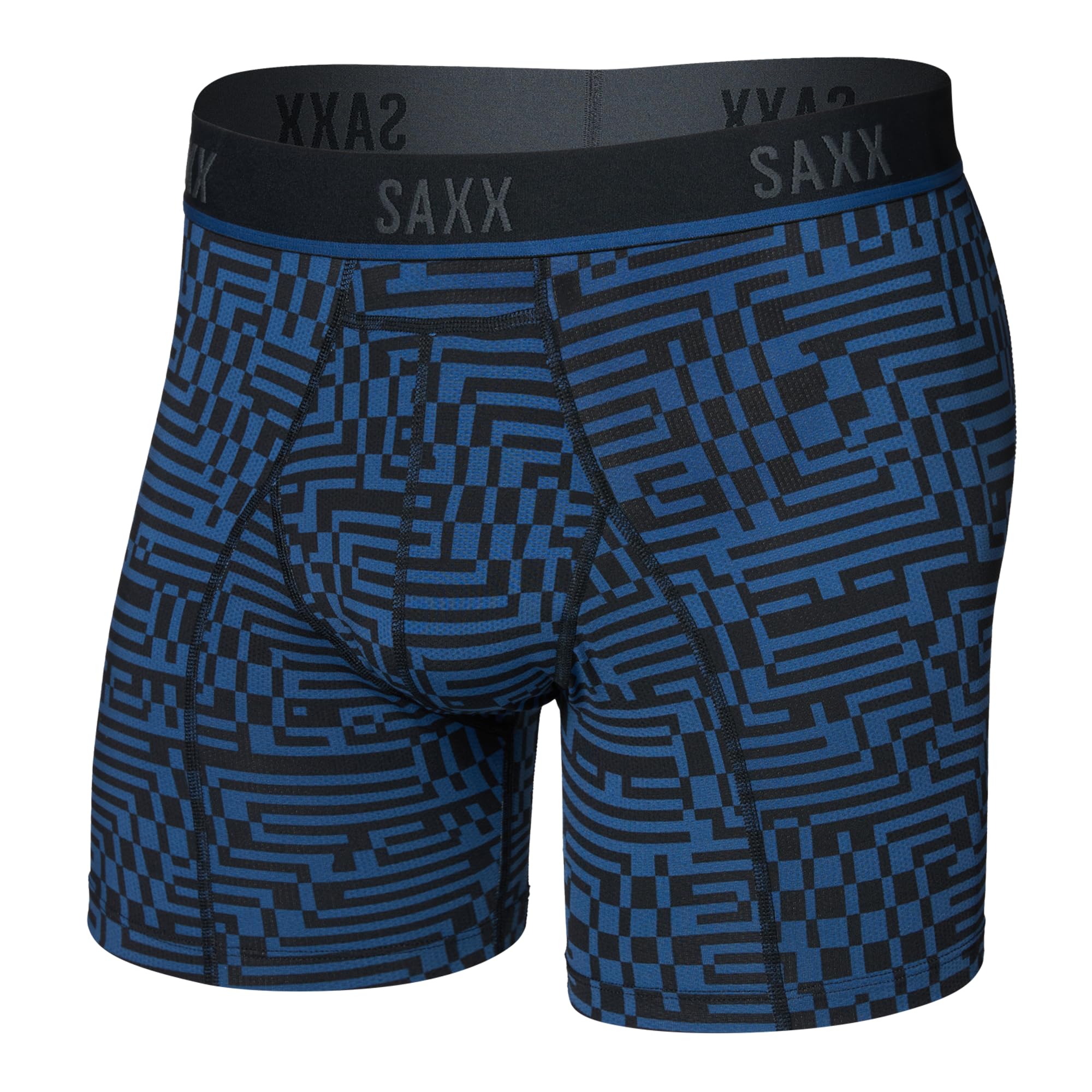 SAXX Underwear Co. Men's Kinetic Light-Compression Mesh Boxer Brief with Pouch, Maze Camo-Navy Dawn, Small