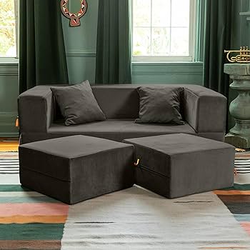 ソファー Amazon.com: Jaxx Zipline Convertible Sleeper Loveseat & Ottomans