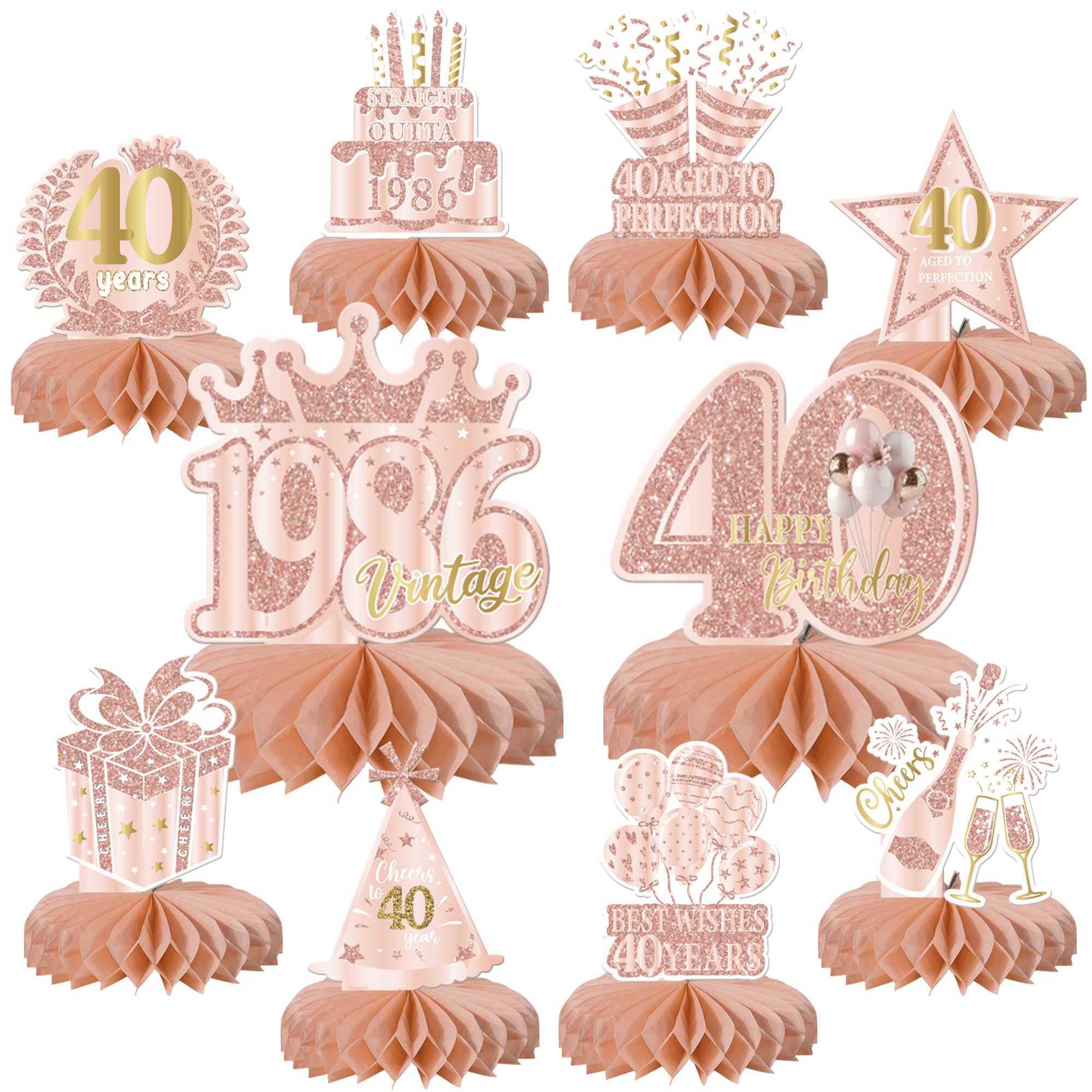Xsstarmi 40th Birtday Honeycomb Centerpieces Decor Straight Outta 1986 Vintage 40 Aged to Perfection Table Toppers Decoration for Cheers to 40 Years Birthday Party DIY Decorations Supplies