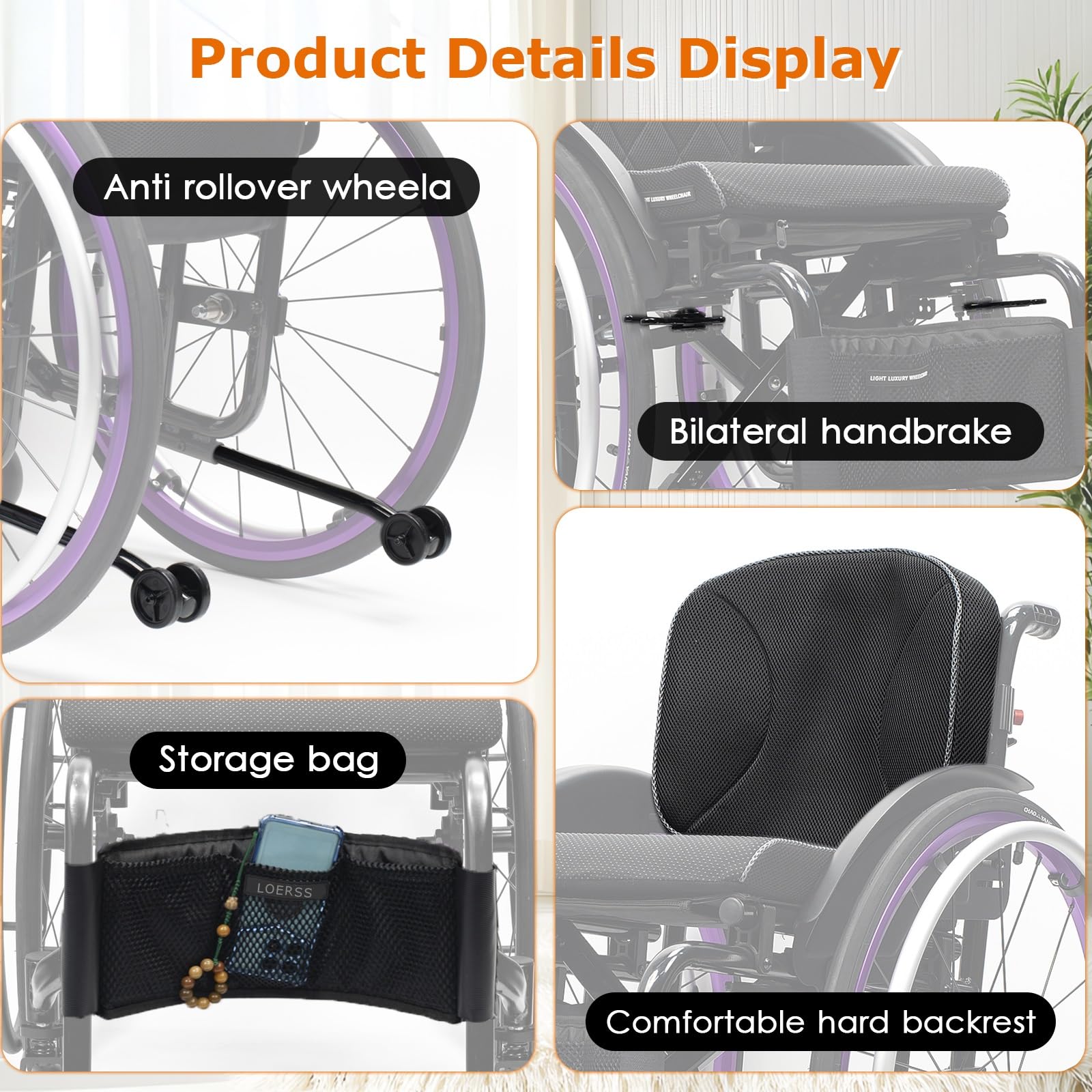 Silla de ruedas manual plegable autopropulsada de aleación de aluminio, silla de ruedas liviana for adultos, silla de ruedas deportiva con antivuelco, pesa solo 29 libras(Blue B,40cm/15.7in)
