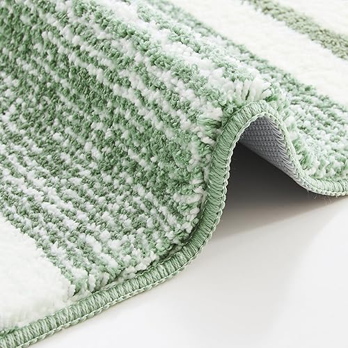 Miniatura 3 de CozeCube - Tapetes de baño a rayas, antideslizantes, peludos, esponjosos, lavables, microfibra absorbente, estéticos, bonitos, para lavabo, verde