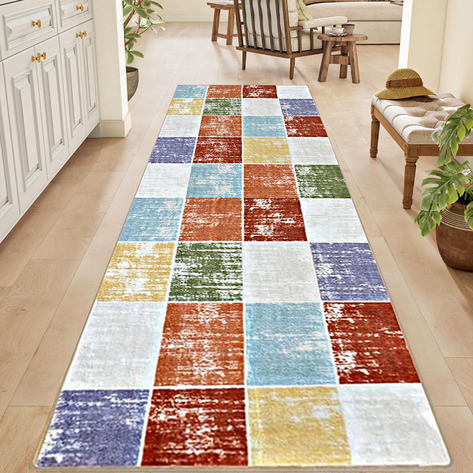 Alfombra pasillo larga antideslizante y antimanchas, lavable para una limpieza fácil