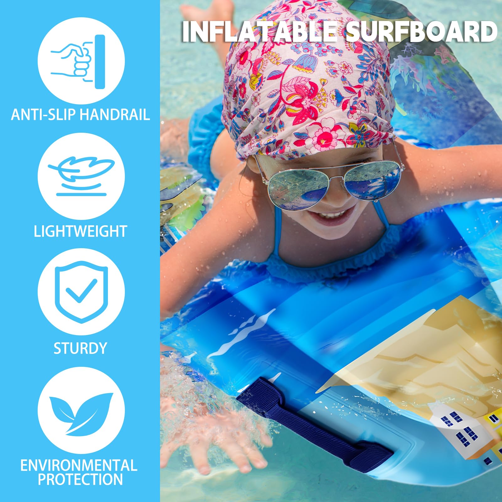 Bodyboard Inflable, con Asas, Niños Bodyboard Inflable, Portátil Hinchable Tabla de Surf, Flotante Tabla Surf, Hinchable Tabla Bodyboard, Inflable Tabla de Natación para Niños, 77*55*12cm