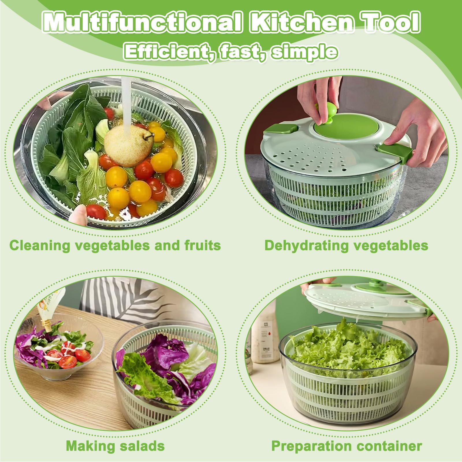 Centrifuga Insalata con Cestino Rete, Insalatiera Strizza Ciotola Scolapiatti Spinner Vegetale Multifunzione 4L, Lavatrice Asciuga Lava Verdure Frutta, Asciugatrice Rotatore Lattuga Manuale Cucina