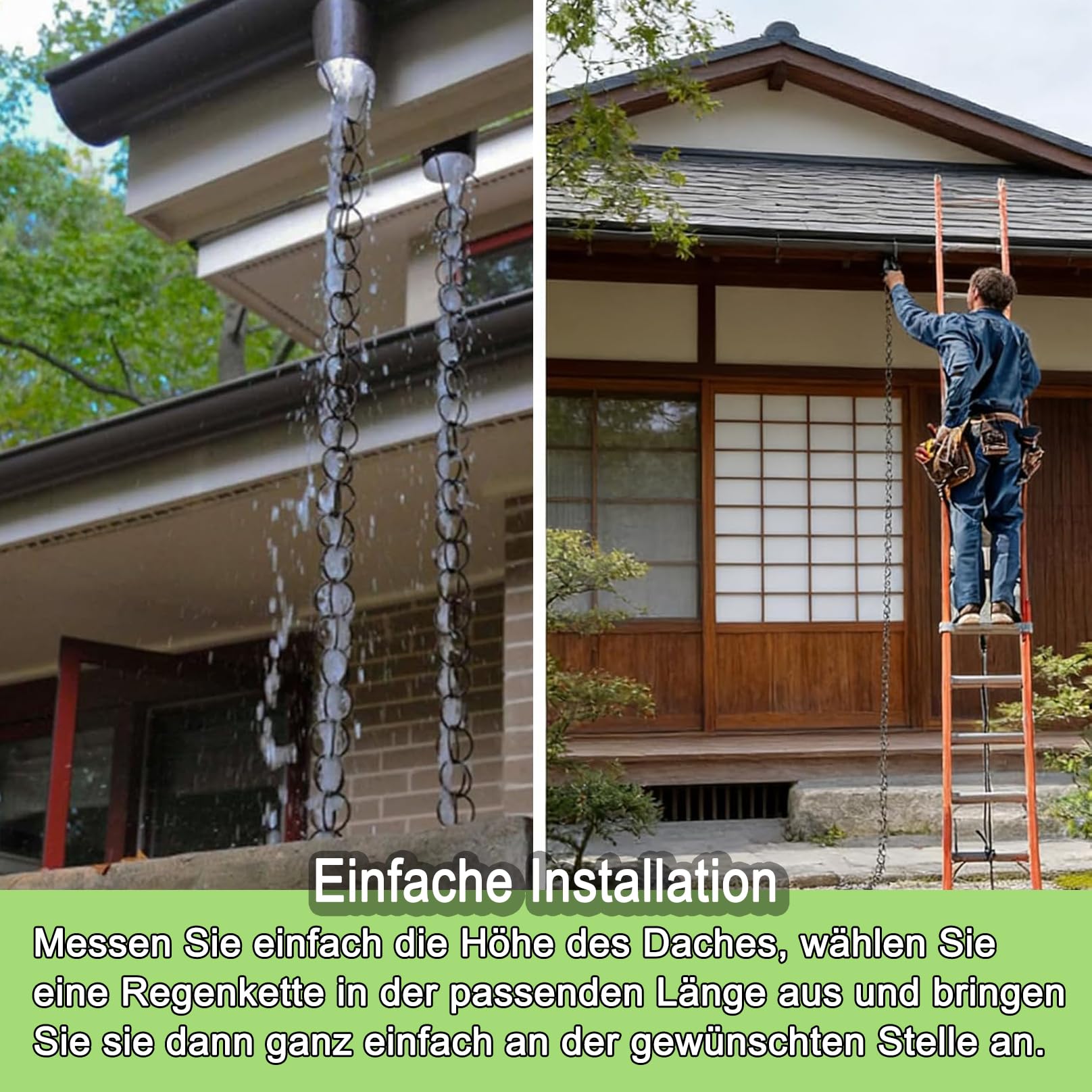 Hängende Regenkette, Dekorative Metall Regenwasserkette, Wasserablaufkette für Dachrinnen, Leiten Wasser vom Haus ab, für Dachrinnen, Garten- und Hausdekoration 1 Stück 1m