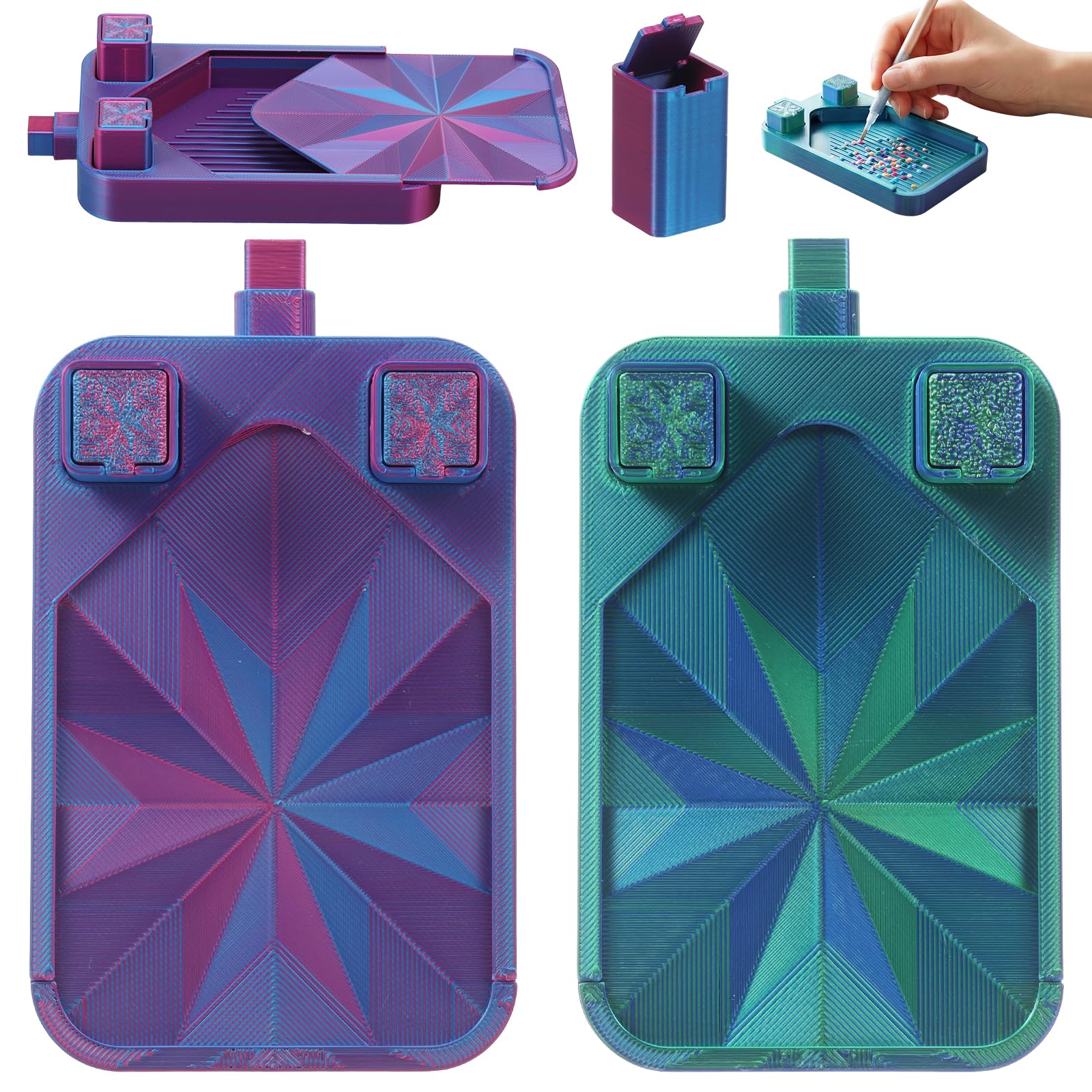 2Pcs Diamond Art Painting Tray, Reusable Plastic Rhinestone Sorting Tray with Lid and Sloped Guide Groove, Diamond Drawing Trays Thickened Bedazzle Trays for Diamonds Painting, Crafting and Beadwork