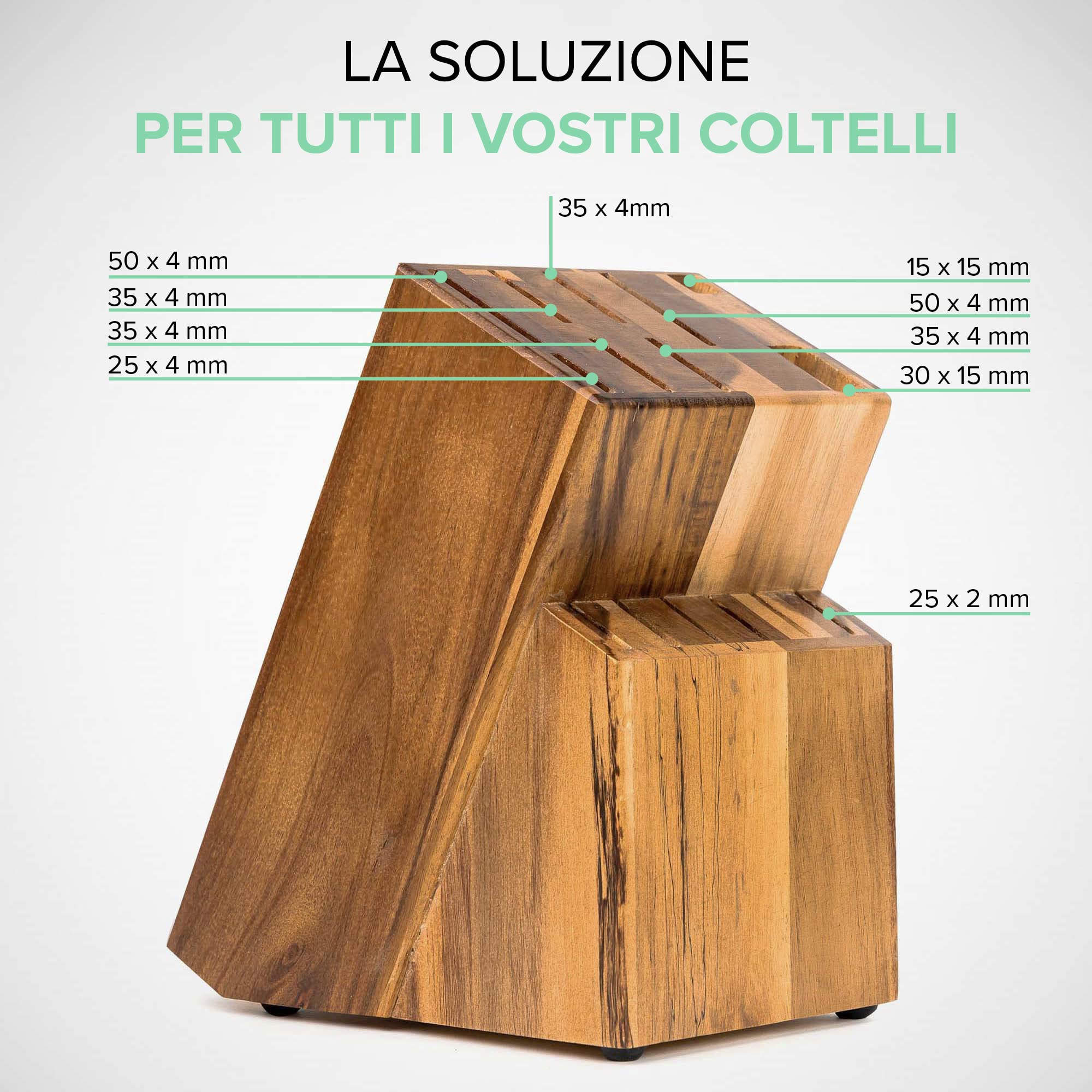 Coninx Ceppo Coltelli da Cucina in Legno Acacia - Porta Coltelli Cucina - Ceppo Coltelli Vuoto - Blocco Coltelli Universale senza Coltelli - 13 x 19.5 x 23 cm