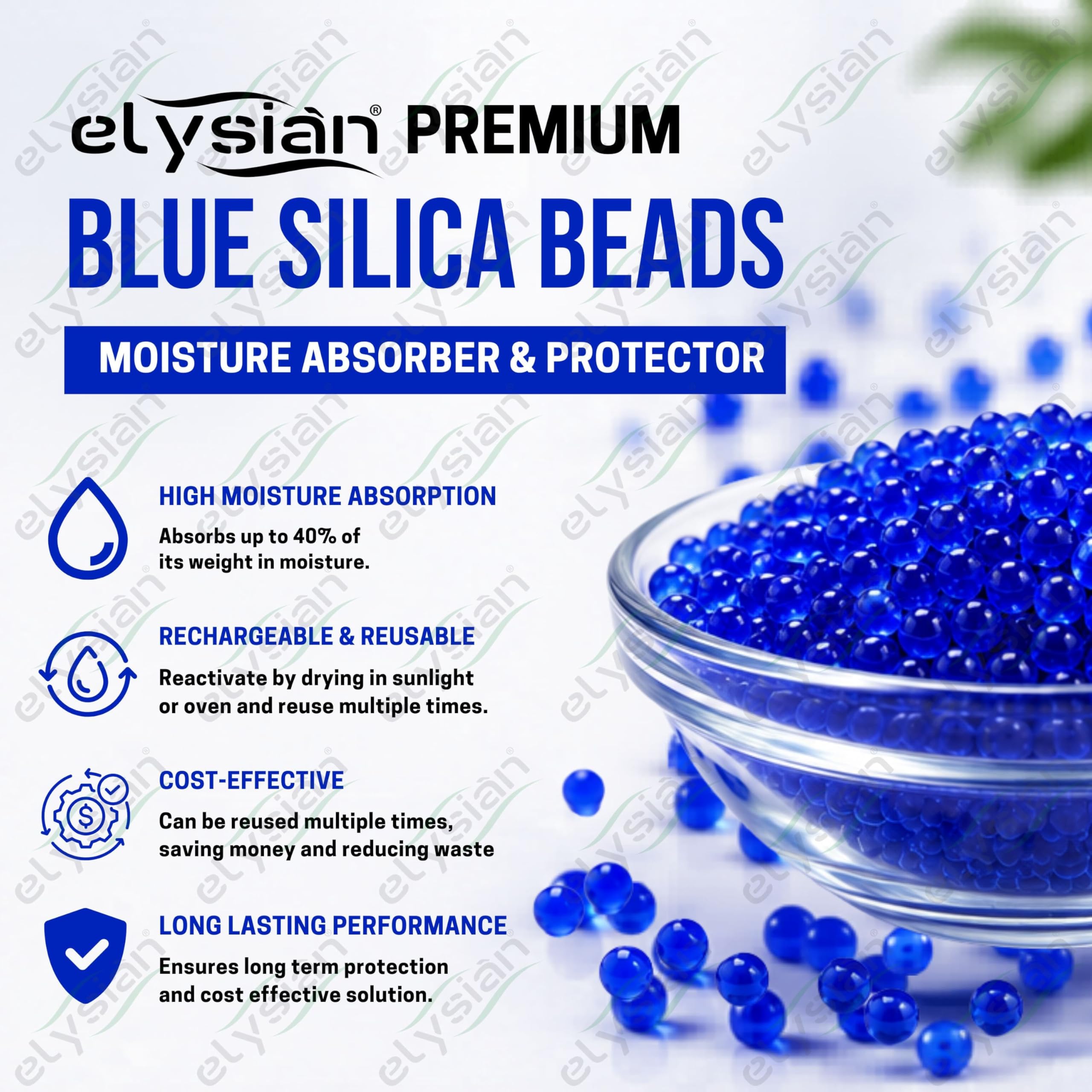 Elysian Blue Color Indicating Desiccant Silica Gel Beads, Industry Standard 2-5mm Rechargeable Moisture Absorbent (Blue to Pink) Pack of 100 Gram 4