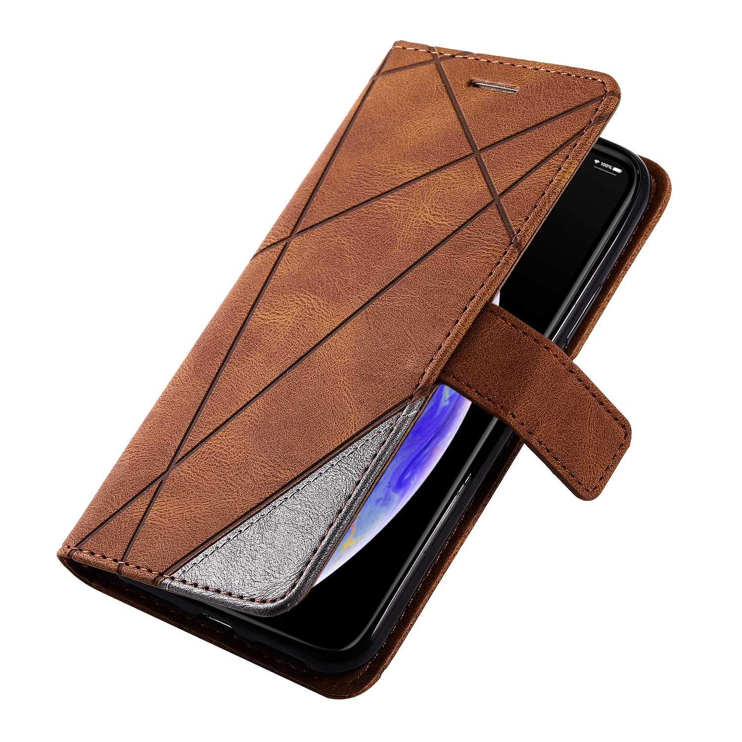 SUANPOT Cover per iPhone X/XS 5,8 pollici Blocco RFID Portafoglio Slot CarteSupporto Cellulare Magnetica custodia Pelle Sintetica Cover per apple X /XS Marrone Chiaro