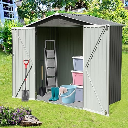 Miniatura 6 de Cobertizo de almacenamiento al aire libre con puerta con cerradura, cobertizo de almacenamiento de metal resistente para patio, patio trasero,