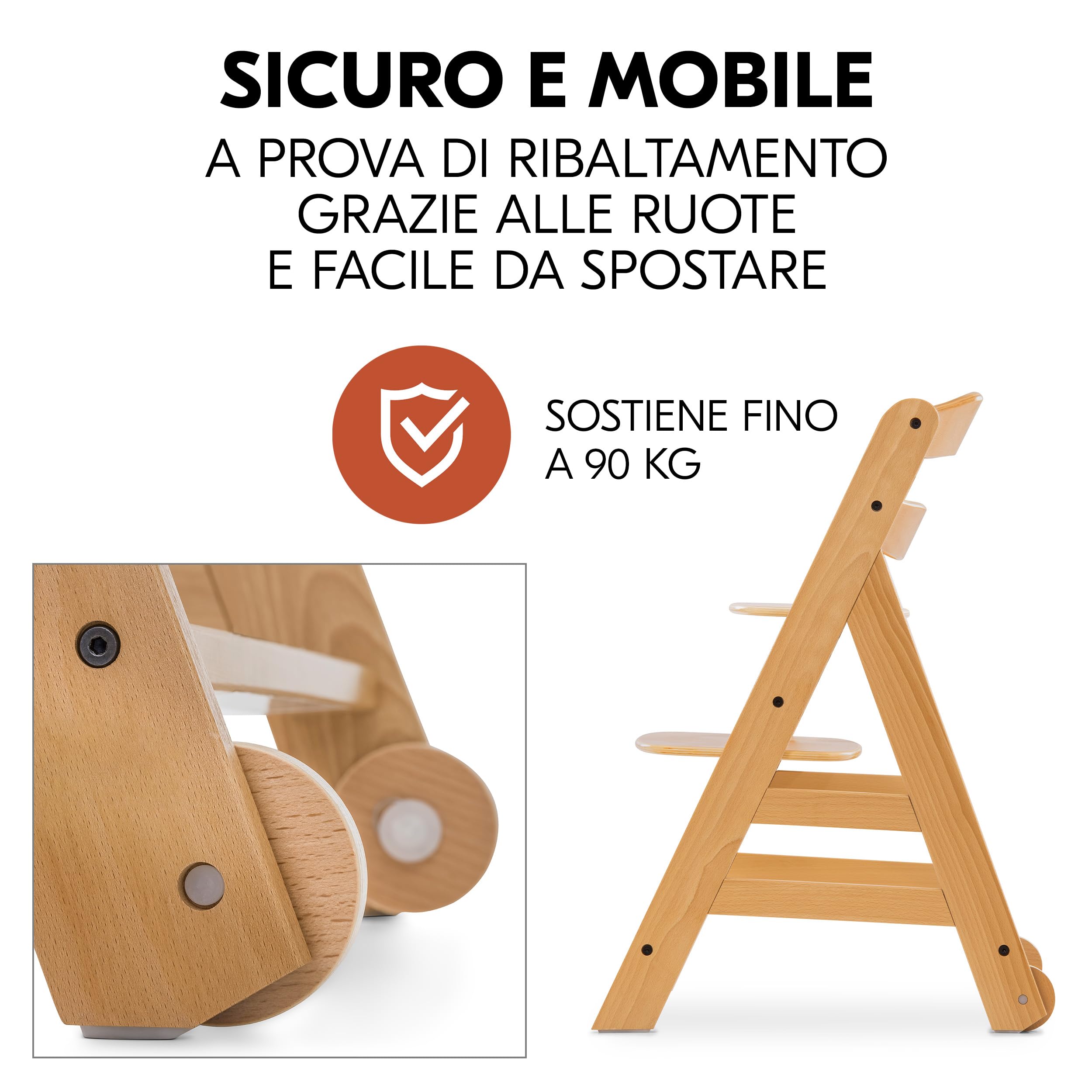hauck Seggiolone Set Alpha+ Move - Sedia Evolutiva Legno con Ruote, Vassoio e Cuscino - 2 Piatti in Silicone - Legno/Mint