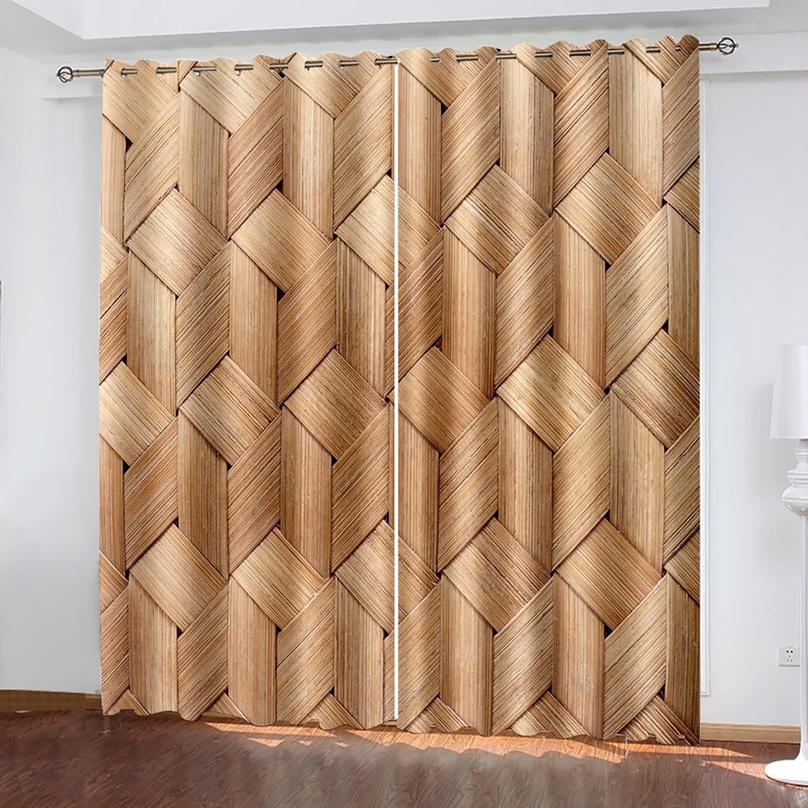 Rideau Fenetre Chambre, Rideau Chambre Brun Polyester Motif de Tissage Décoration 214L x 183H CM Lot de 2