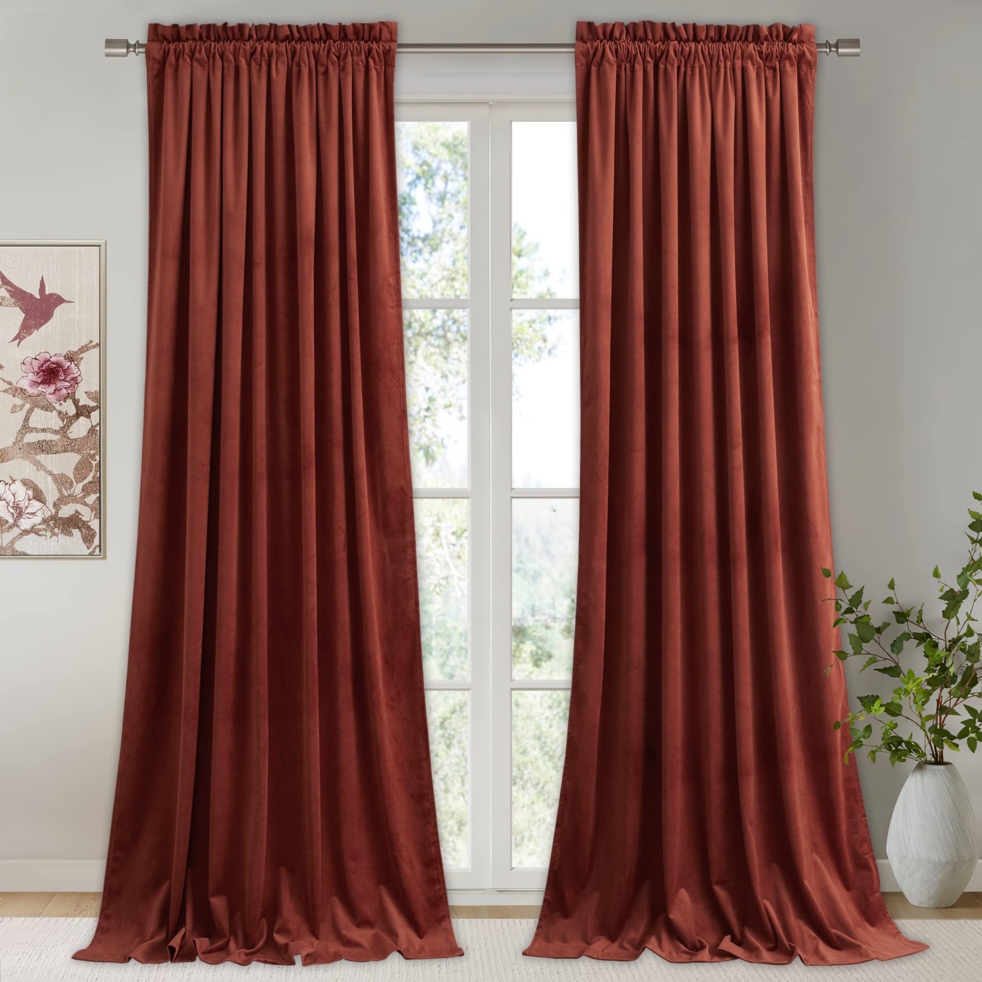 StangH Rust Curtains 90 inches - Luxury Velvet Holiday Home Decor Light Blocking Backdrop Curtains Thick Window Covering for Bedroom, W52 x L90, 2 Panels