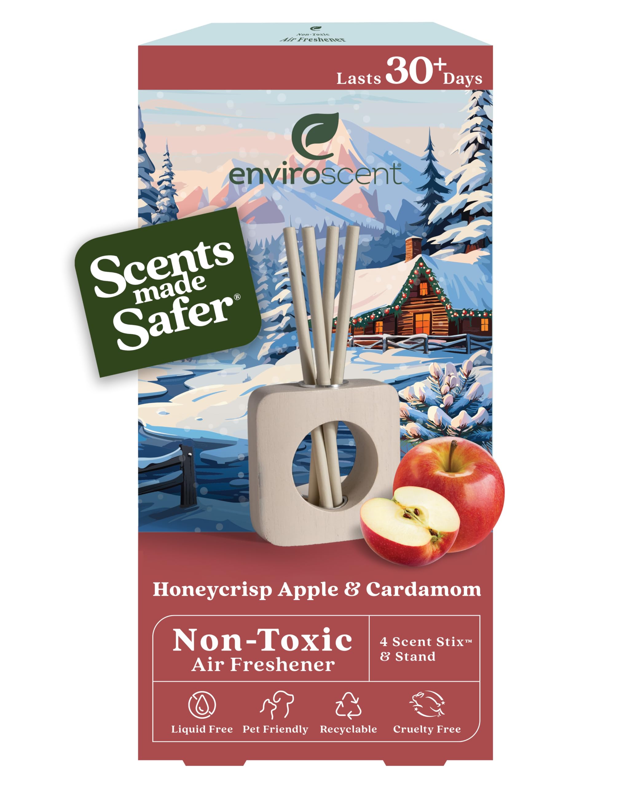 EnviroscentAir Freshener for Home (Honeycrisp Apple & Cardamom) Essential Oil Diffuser | Air Freshener + Room Freshener | Home Fragrance Last Over 30 Days | 1 Mango Wood Stand & 1 Scent Stix Refill