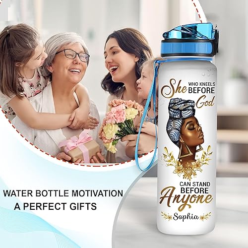 Vista 40 de Botella de agua motivacional personalizada de Gods Say You Are de 32 onzas, botella de agua con marcador de tiempo, regalos de mujer negra
