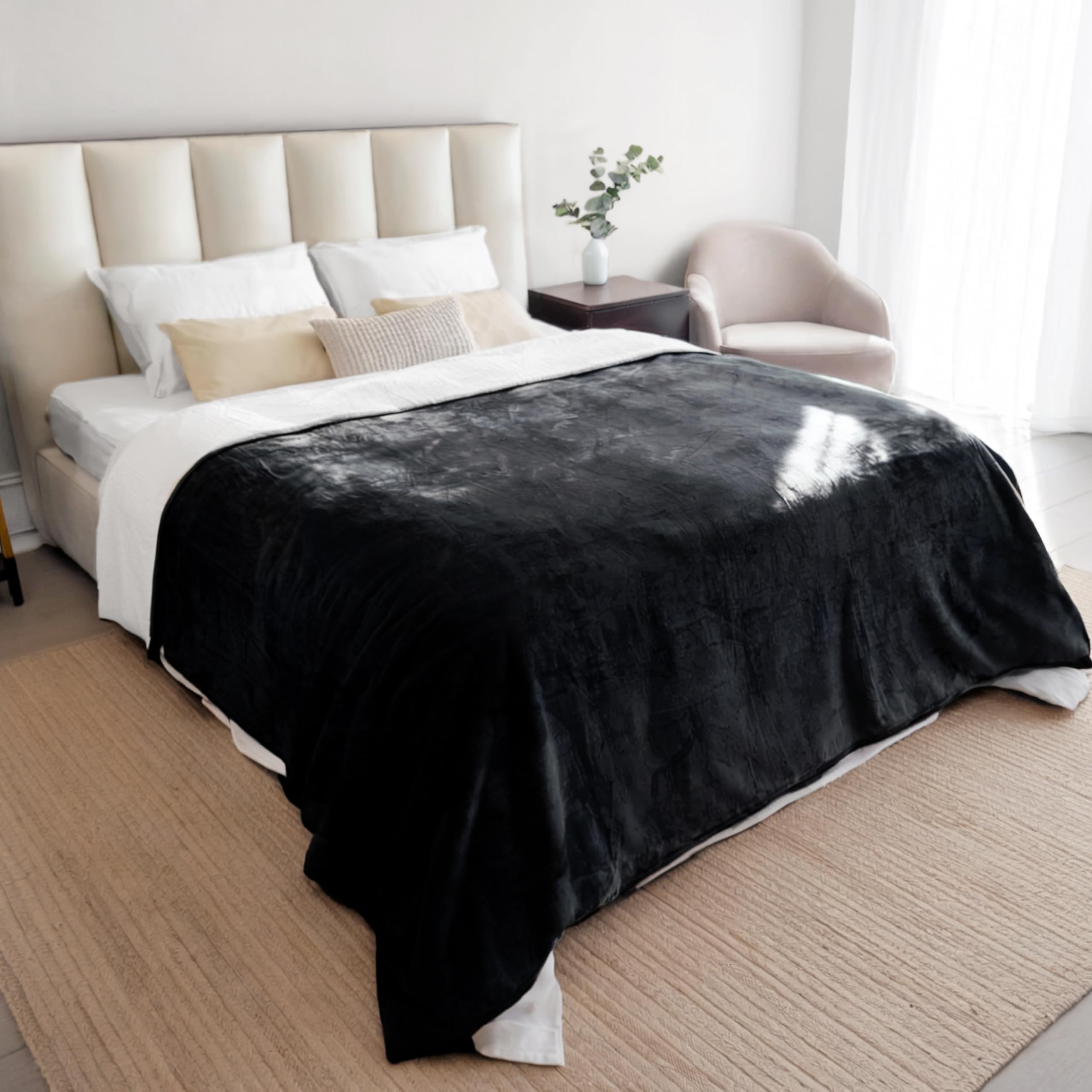 Dreamzie - wasserdichte Decke 152x203 cm - Hundedecke Sofa und Bett - Reversible Decke Wasserdicht aus Sherpa-Fleece - Waschbar - Schwarz