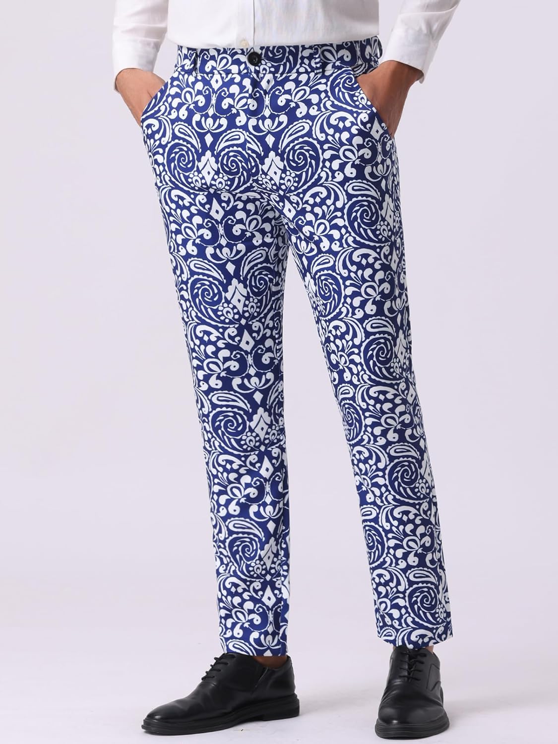 Lars Amadeus Retro Floral Dress Pants for Men's Flat Front Formal Paisley Flower Pattern Trouser - Image 2