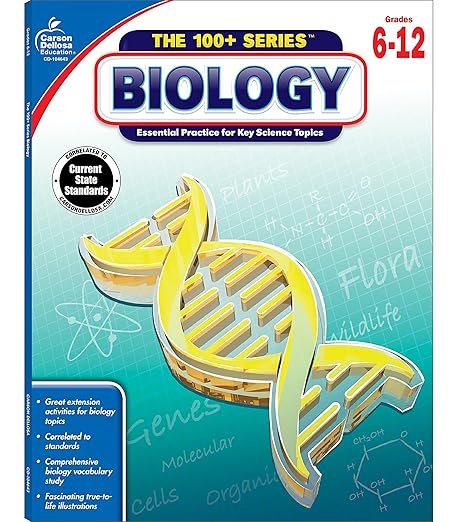Carson Dellosa The 100 Series: Biology Workbook—Grades 6-12 Science, Matter, Atoms, Cells, Genetics, Elements, Bonds, Classroom or Homeschool Curriculum (128 pgs) (Volume 3)