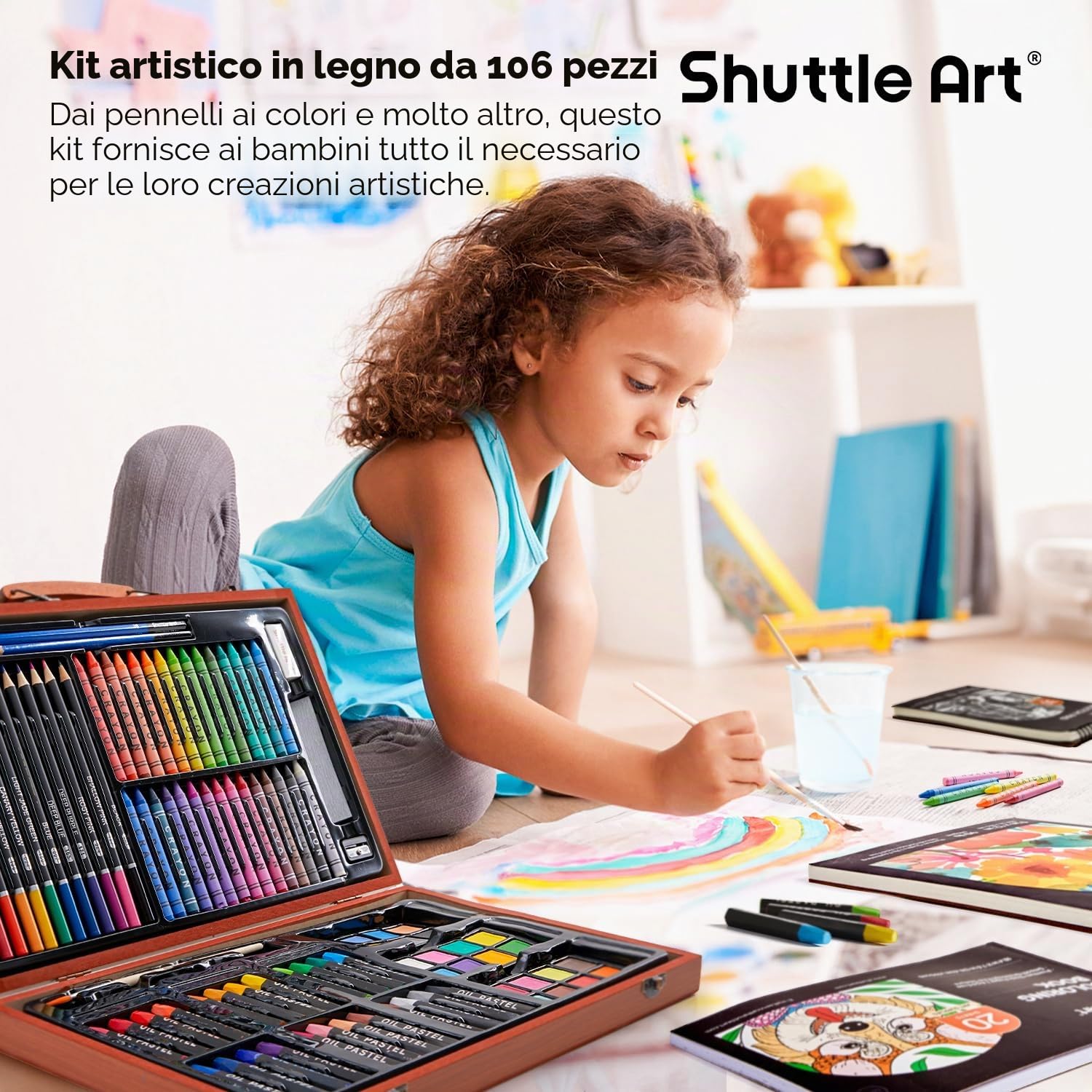 Set d’arte di luxe, Shuttle Art Kit d’arte con penne acriliche da disegno pastelli a olio acquoso pannelli di colore filigrana libri di colore acquoso Pad da disegno per bambini adulti