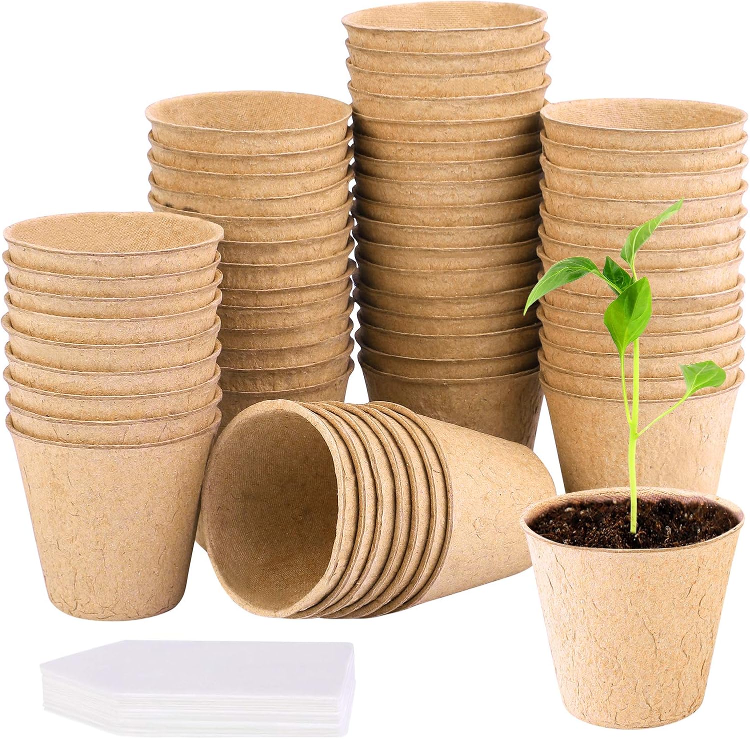 URATOT 60 Pieces Peat Pots Seed Starter Eco-Friendly Enhance Aeration with Plant Tags for Home Plant Starters